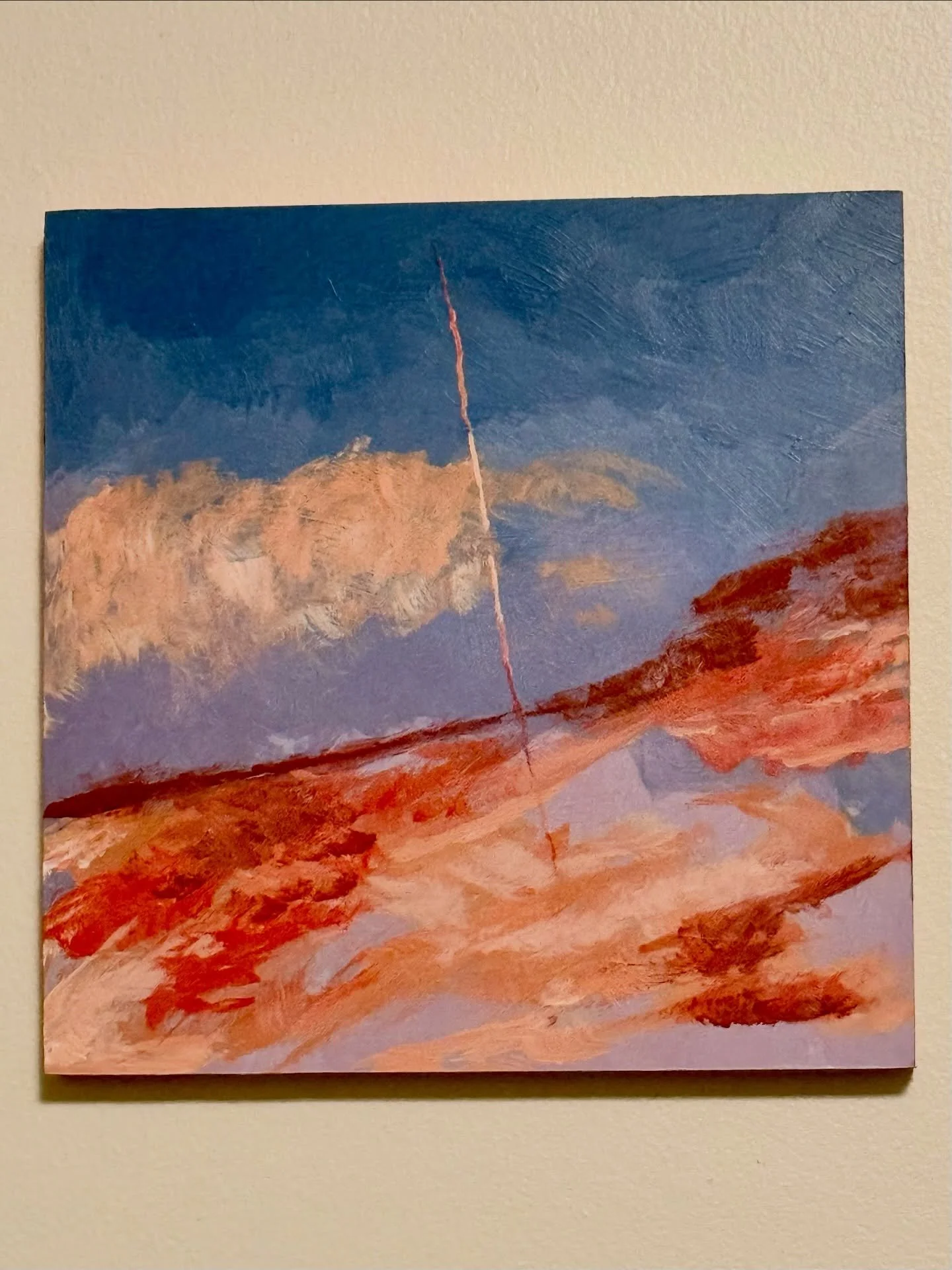 Simple painting I did of the sky at sunset. I kind of want to add power lines and building silhouettes to this. What do you think? #art #acrylicpainter #artist #artistoninsta #painting