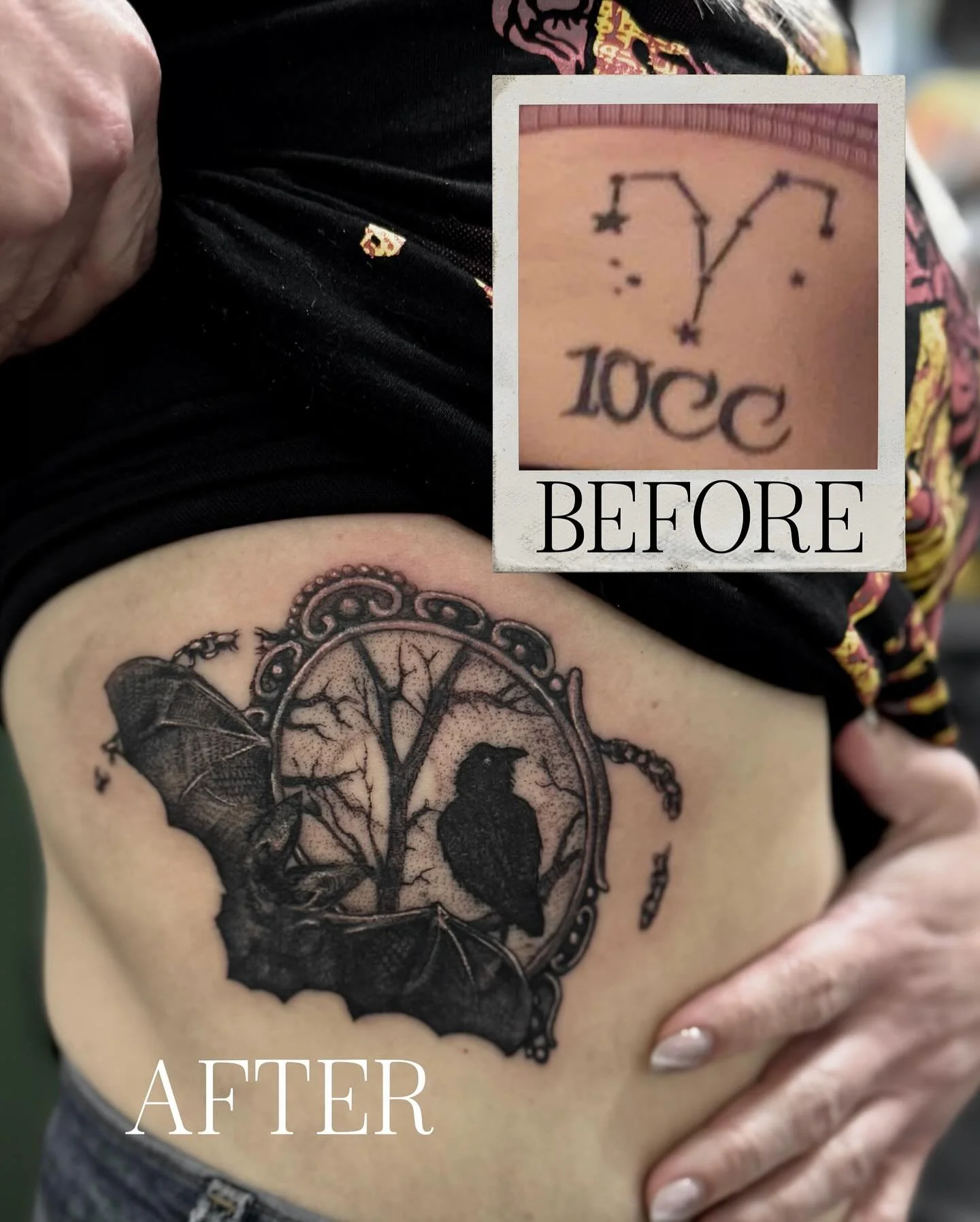 Spooky coverup from a little bit ago by the coverup king himself @worleytattoos  want a spookier vibe to cover up something you maybe don&rsquo;t love anymore? Get at him for all the scary sharp deep dark, or otherwise cool as heck tattoos. Coverup o