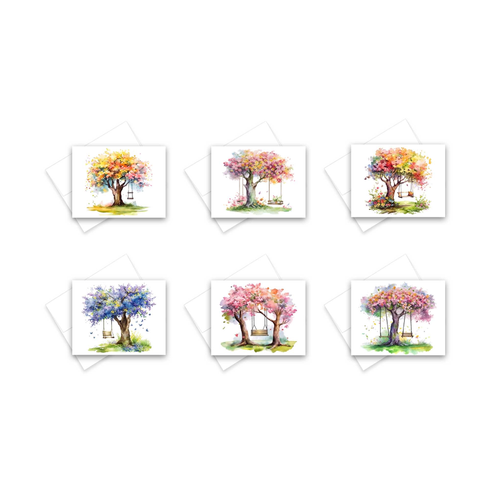 Spring tree greeting cards, assorted card set, blank cards with envelopes, all occasion note cards, thank you cards assorted set