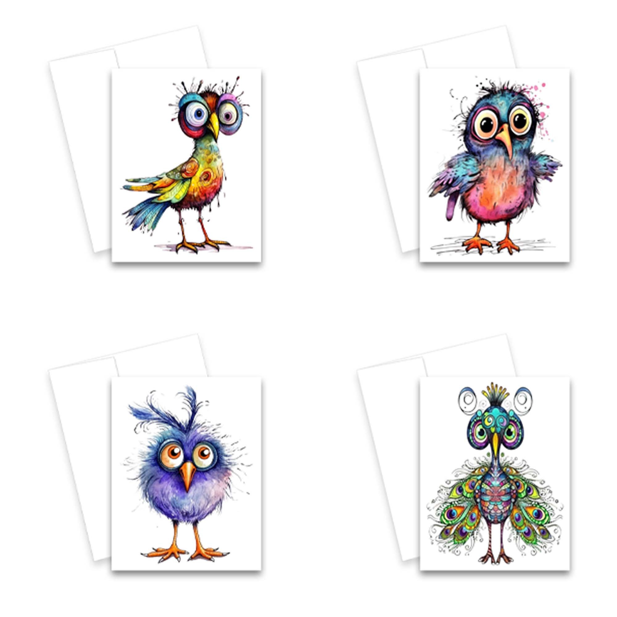 bird note cards, funny bird cards, notecards birds, bird greeting cards, blank notecards with envelopes, flat notecards