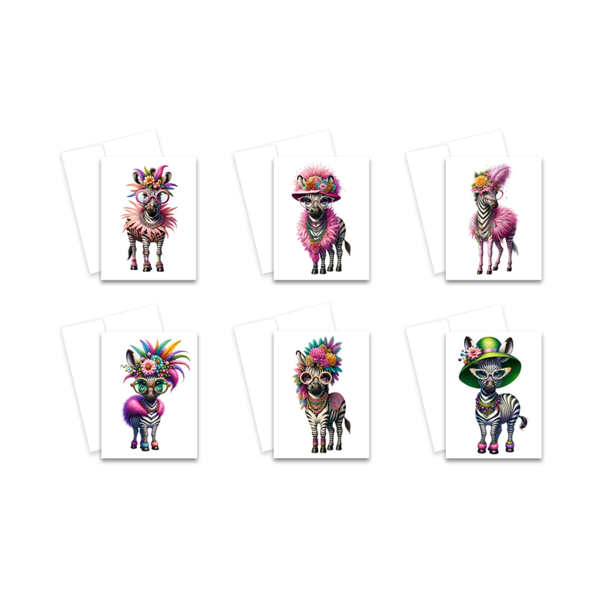 zebra greeting cards, funny animal note cards, all occasion cards, greeting card assortment, thank you cards with envelopes, birthday cards