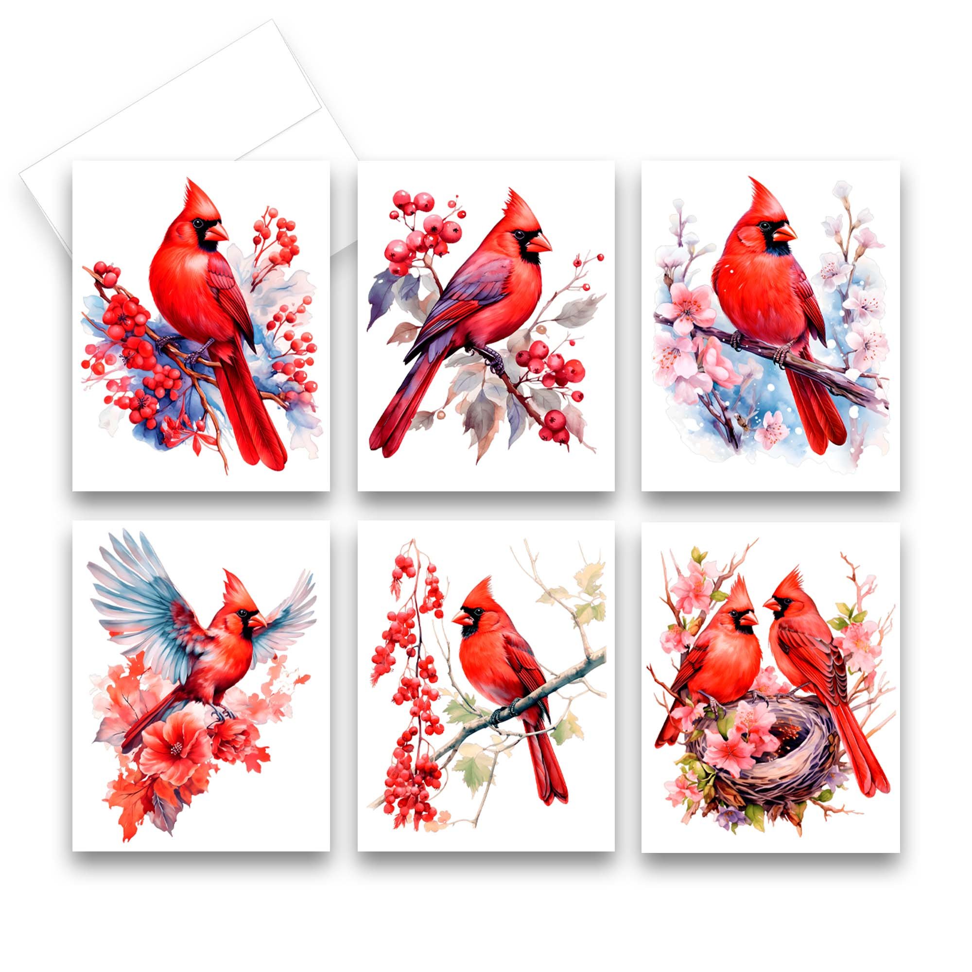 red cardinal note cards, bird note cards, notecards birds, bird greeting cards, Blank Art note cards with envelopes, Watercolor Cards with Envelopes