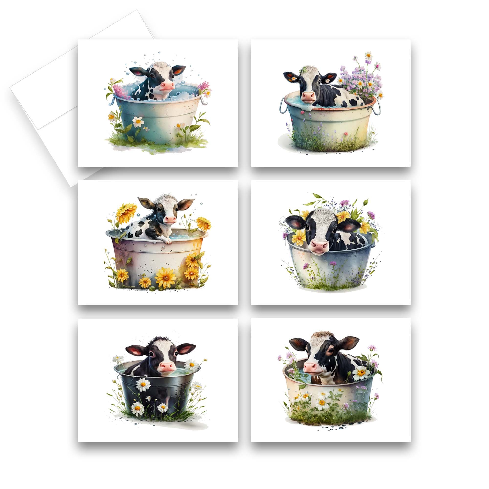 Bathing cow Cards, Animal greeting cards, greeting cards assortment animals, funny animal notecards, cute animal note cards, blank cards