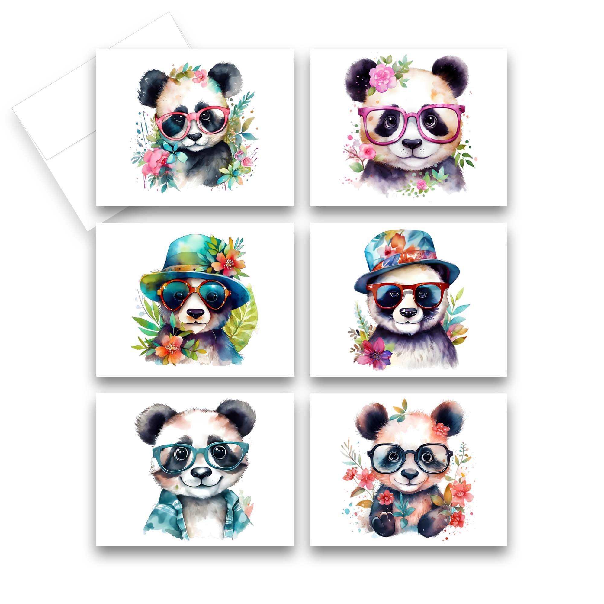 Panda Greeting Cards, greeting cards assortment animals, funny animal notecards, blank animal greeting cards