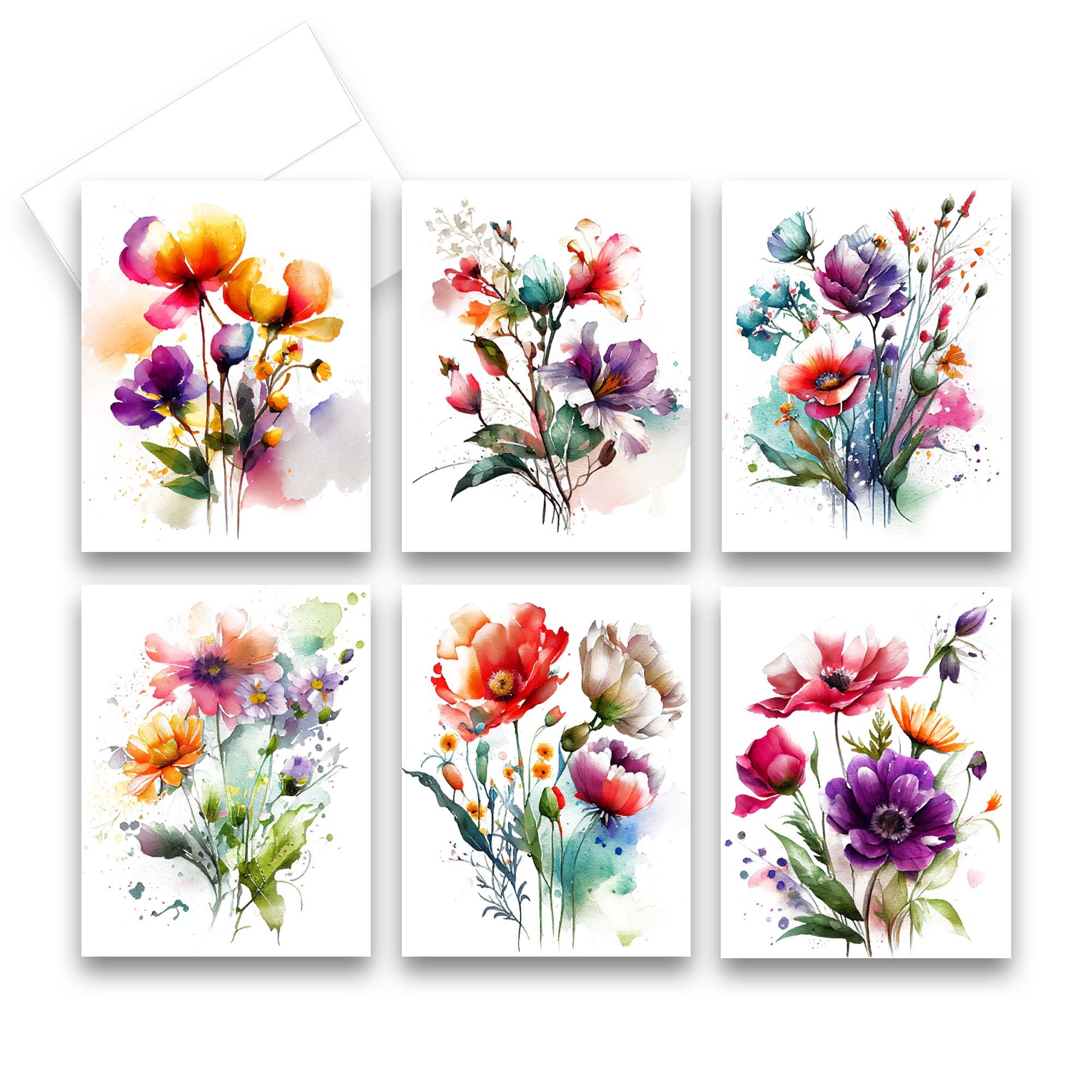 Watercolor Wild flower Notecards, watercolor note cards with envelopes, watercolor stationery paper, watercolor blank cards, blank watercolor cards with envelopes