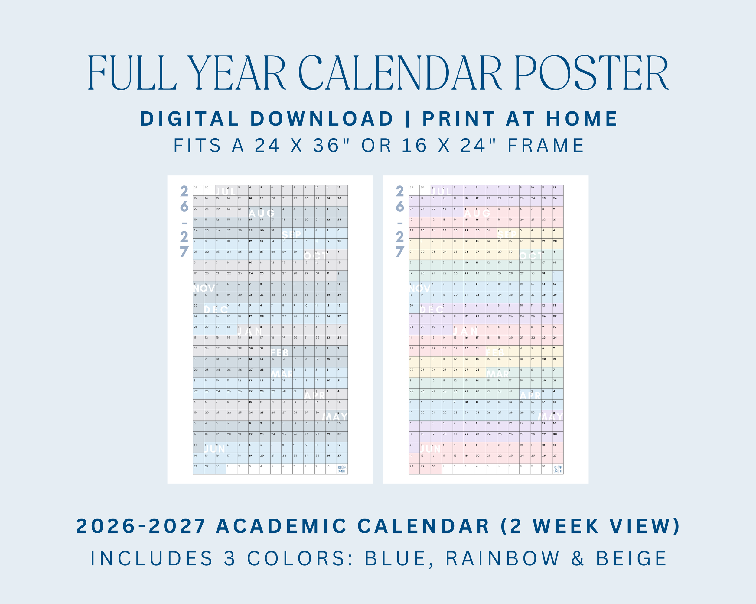 2026-2027 Academic Year Calendar (2 Week View)