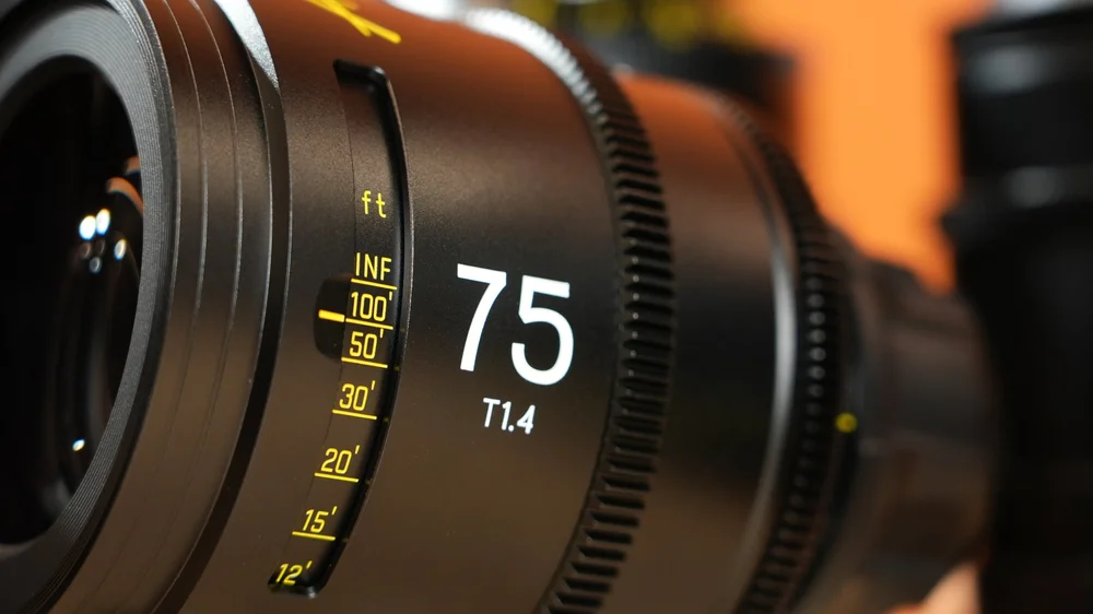 Cinema prime lens with focus and iris scales from the Shine Cine lens inventory