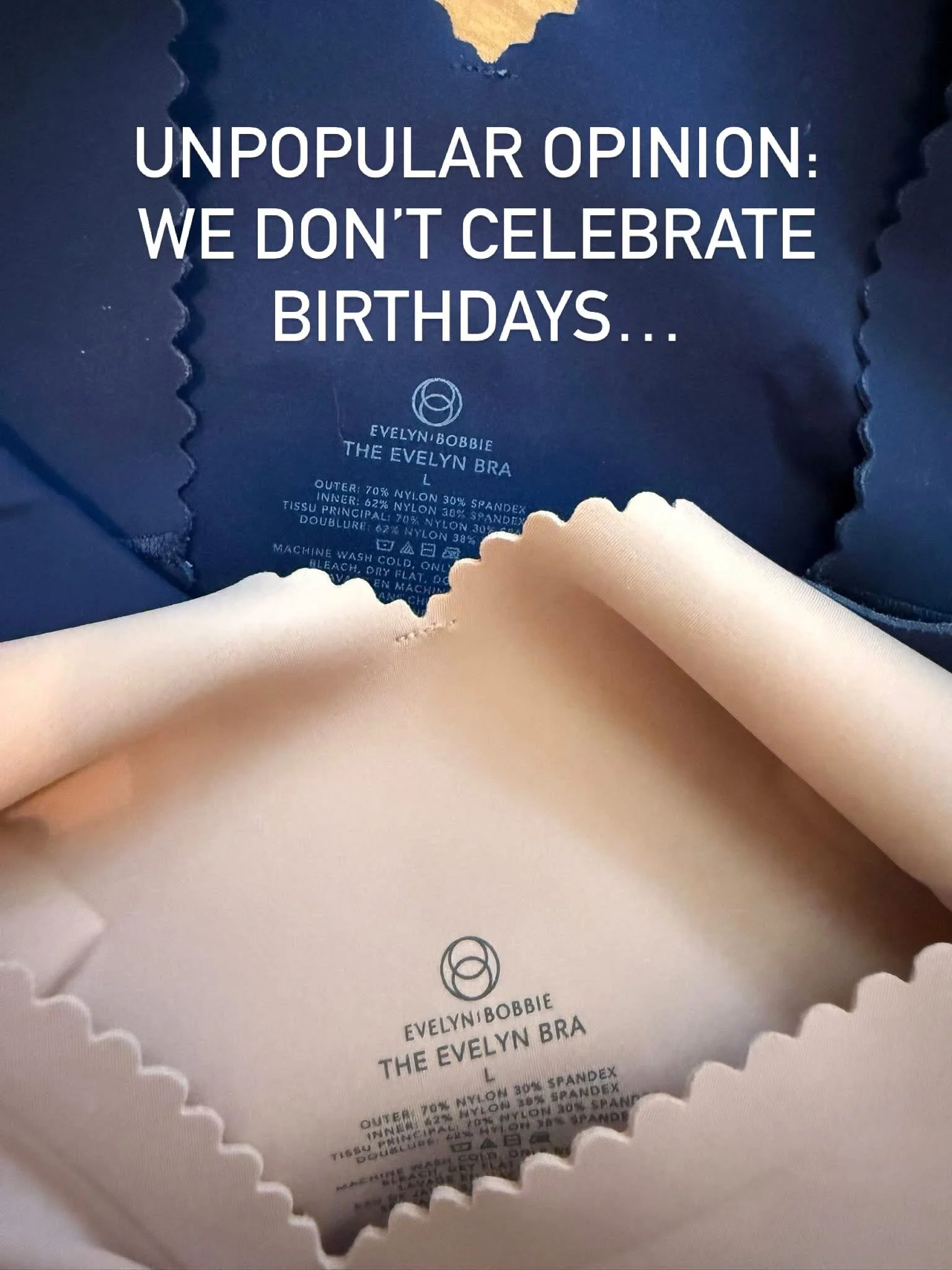 🎂BRA BIRTHDAYS🎂 
I know some of you are gonna get a laugh out of this: Your bras should never have a birthday! (I know some of you keep some geriatric bras in that underwear drawer! 👵🏻)

My first Evelyn &amp; Bobbie wirefree bra (the navy bra in 