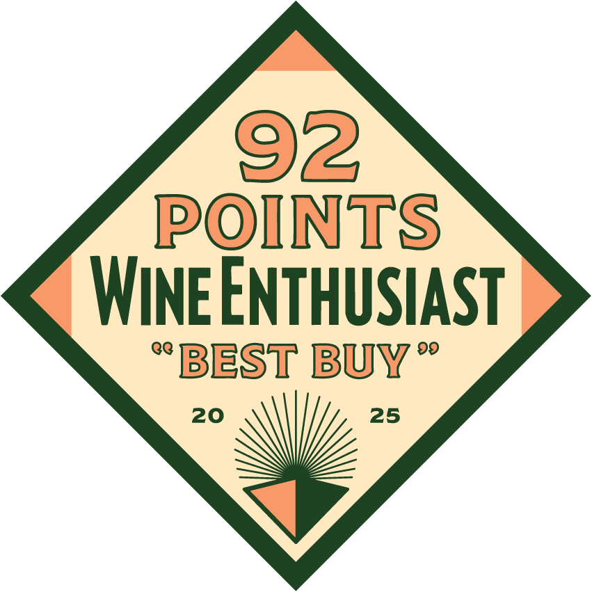 A graphic for the Wine Enthusiast, listing in text "92 Points," and "Best Buy" for 2025