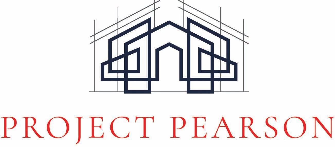 Architectural blueprint design of a house with the text 'Project Pearson' in red.