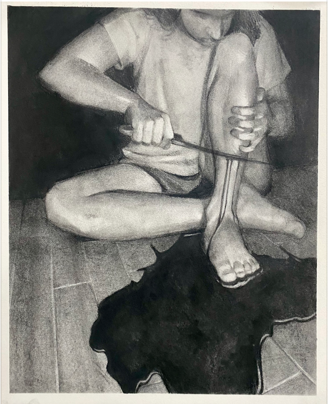 Sever: Dealing with a phobia of feet. Charcoal on paper.