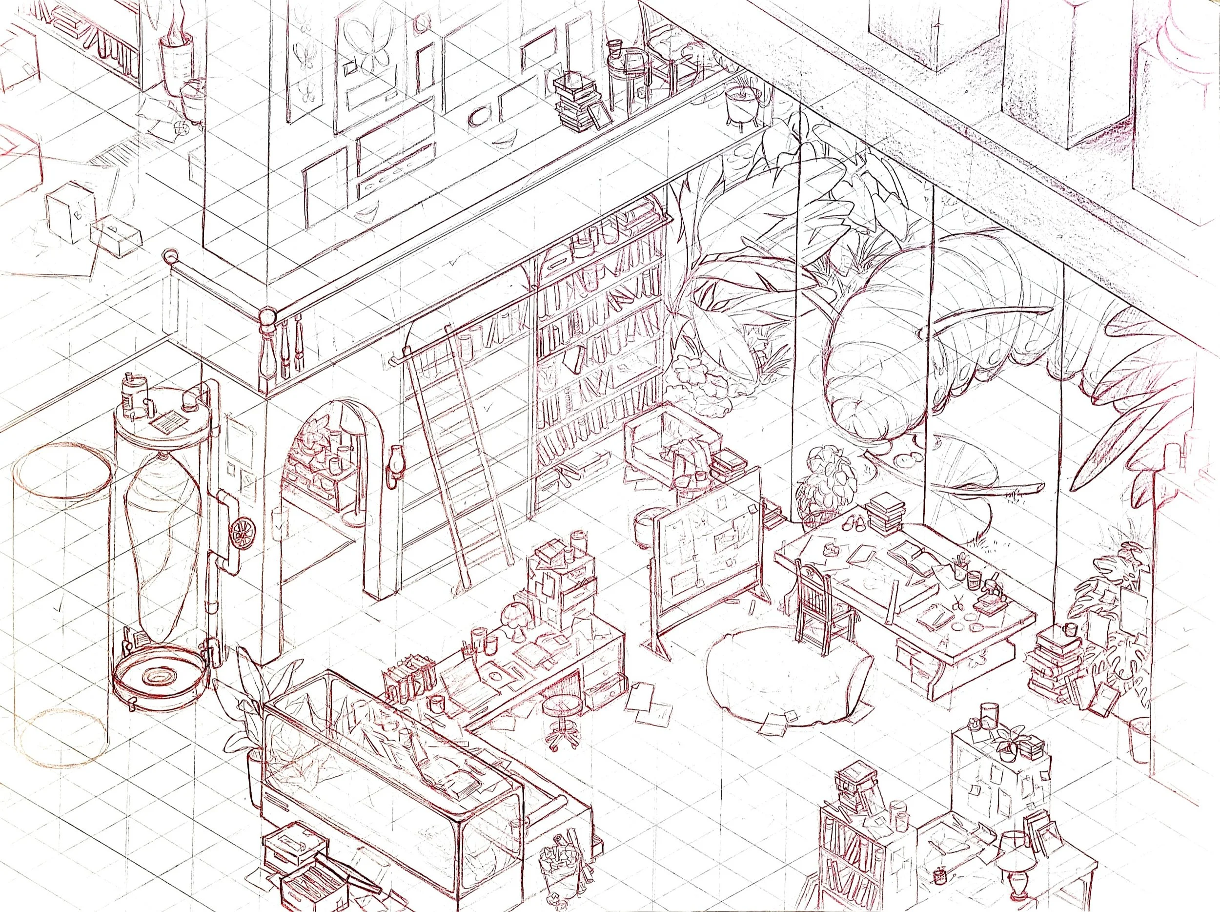 Traditional sketch for Lapidopteran Lab. Pencil on paper.