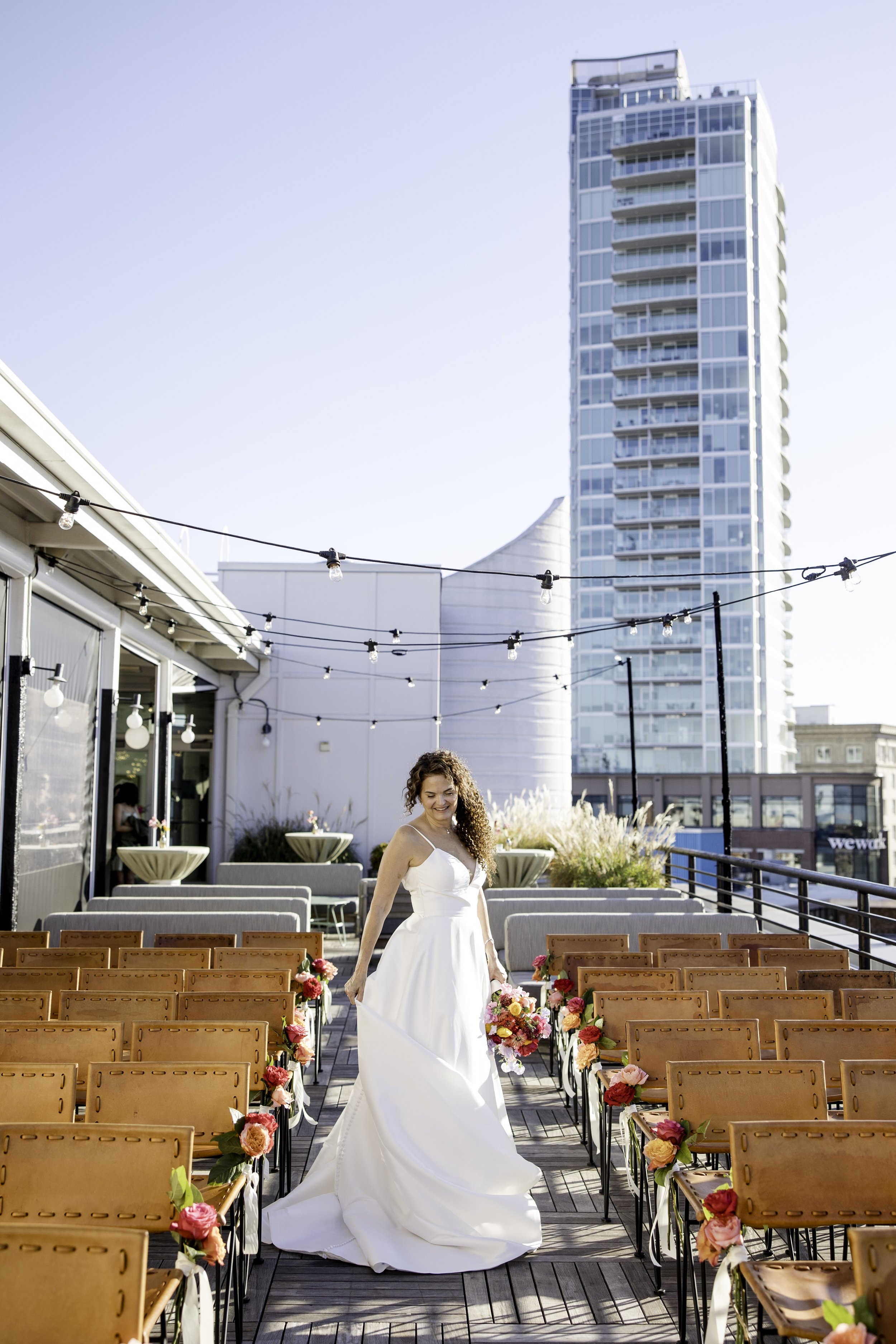 Bride with incredible skyline behind her 