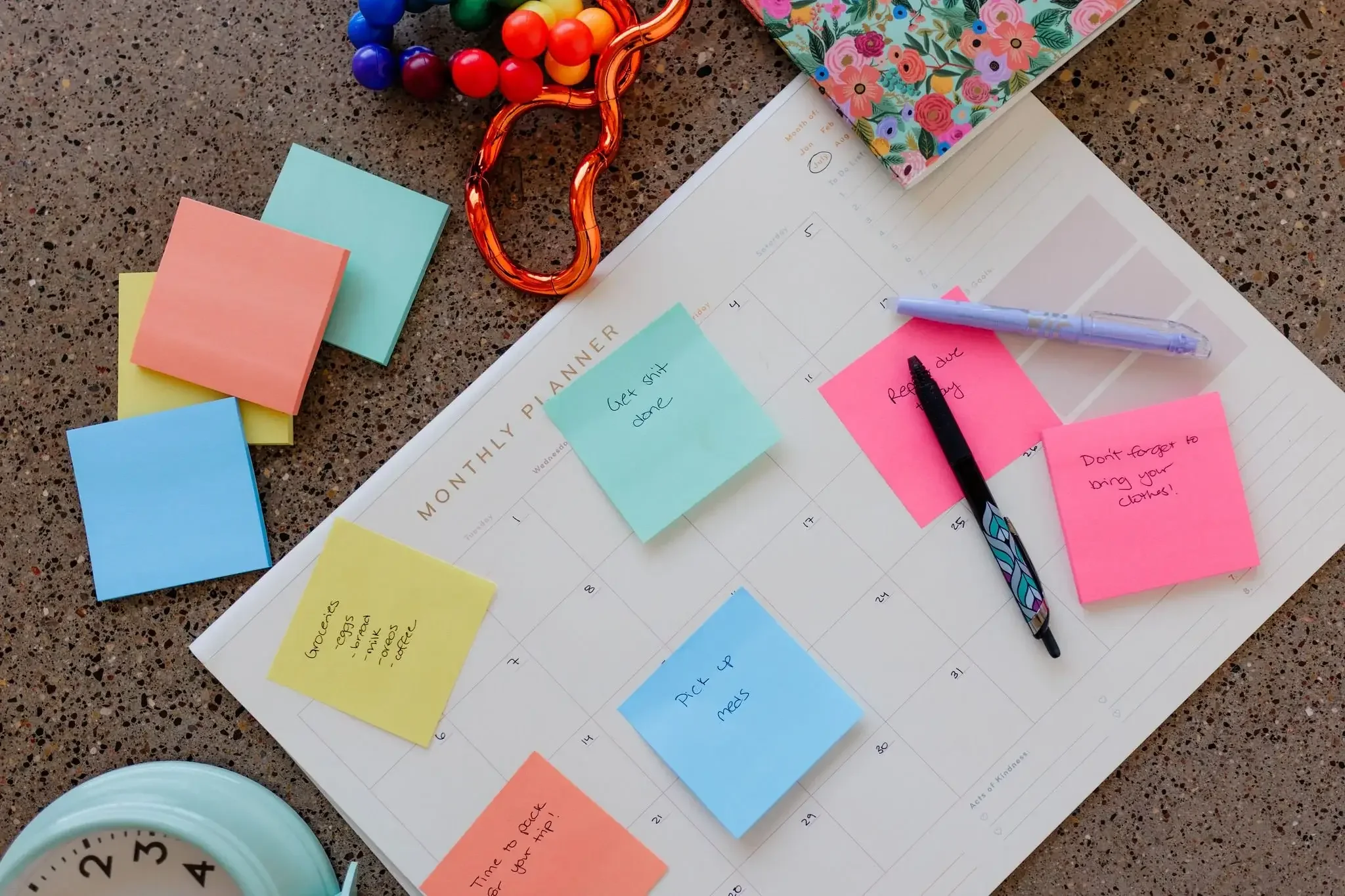 Few sticky notes in a calendar with different colors Priyanka Rao Asha Coaching & Consulting