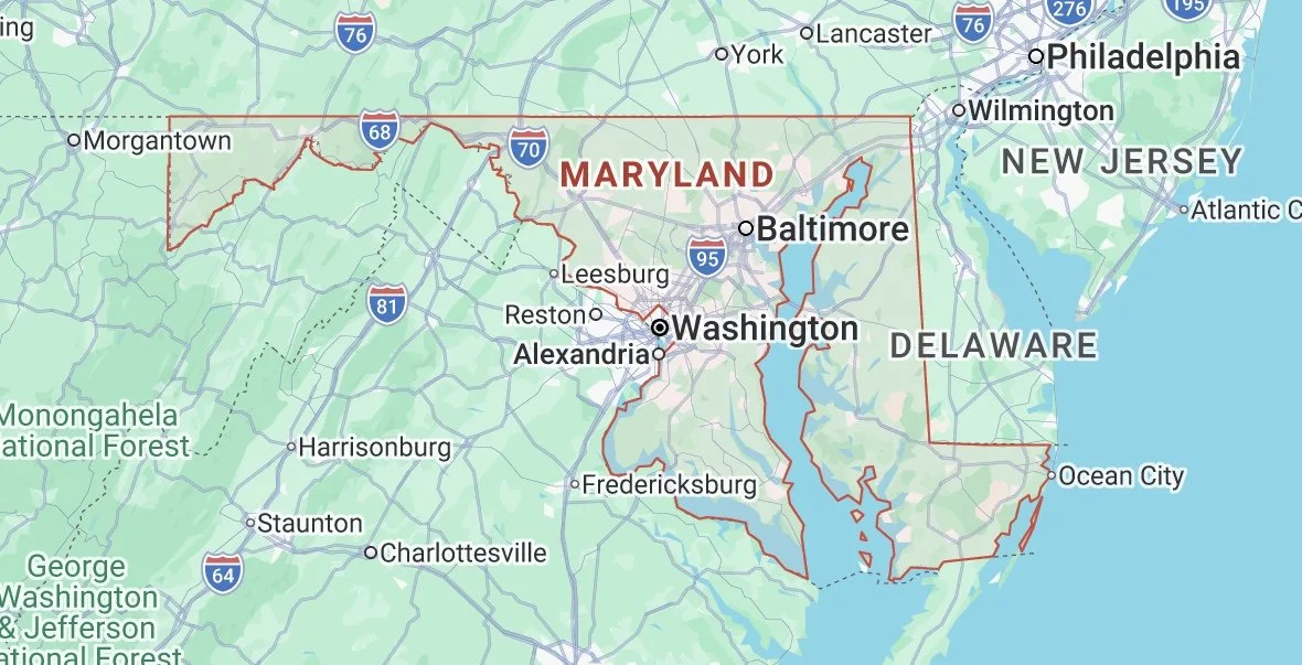 Map of Maryland to show Martha Chica services in Owings Mills and across Maryland.