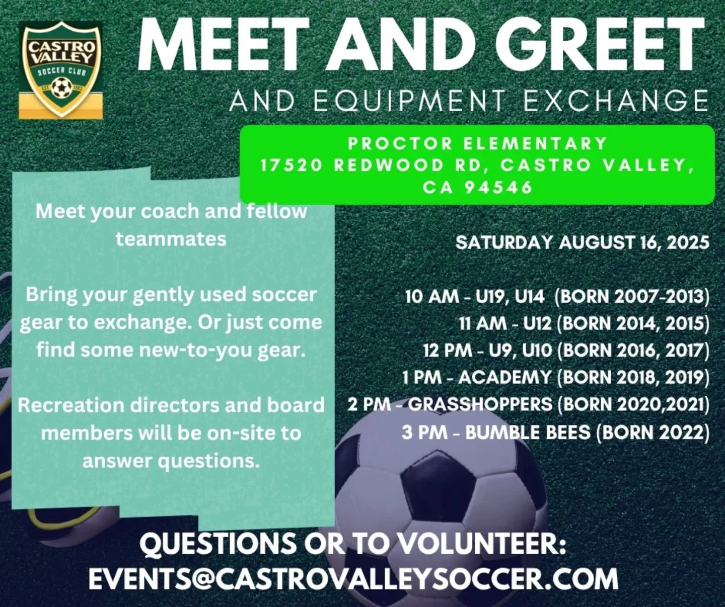 ⚽⚽⚽ Recreational season kick-off party - come join CVSC as we kick off our recreational season!  Meet your coaches and teammates and start the season off right with @bayoublizzardssnowballs! Bring your gently used soccer gear to exchange. Or just com