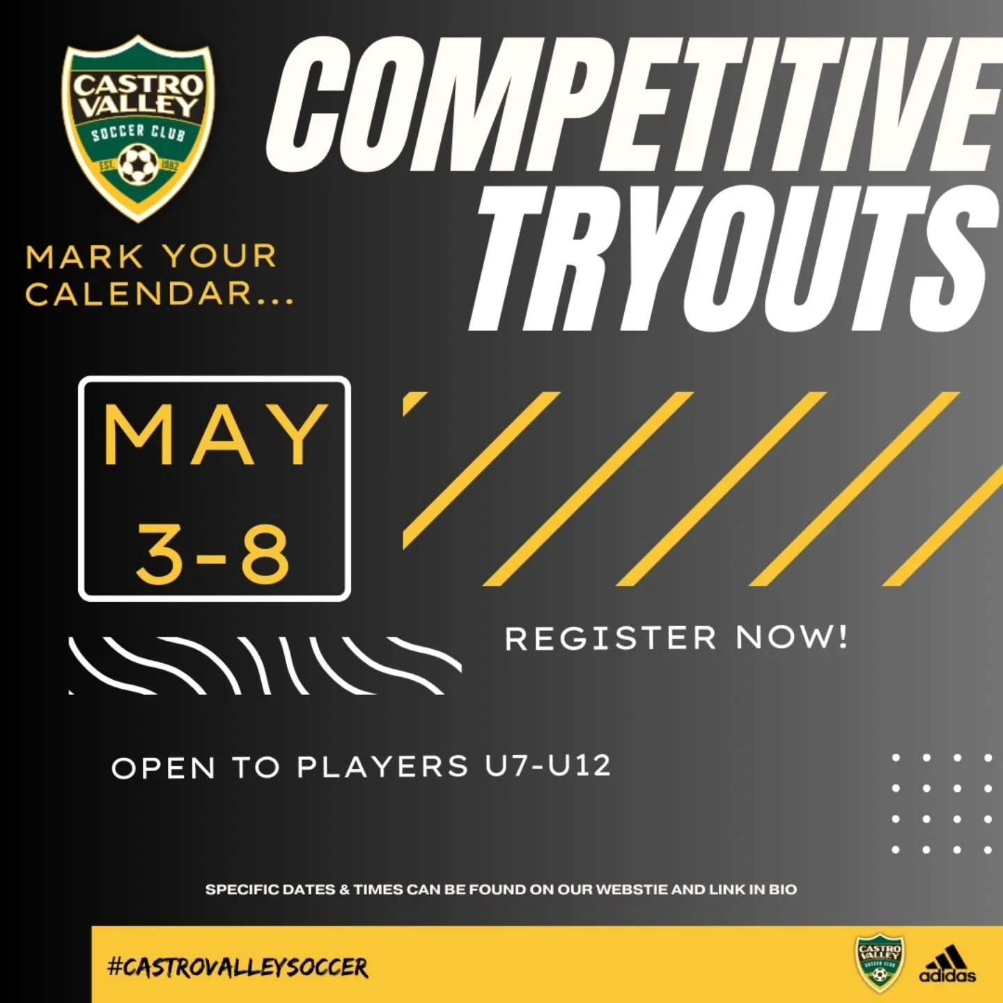 ⚽️ CASTRO VALLEY SOCCER CLUB TRYOUTS ⚽️

Ready to take your game to the next level? Join us this season and be part of a competitive, player-focused environment where development comes first.

📍 Location: Castro Valley High School &amp; Stonebrae El