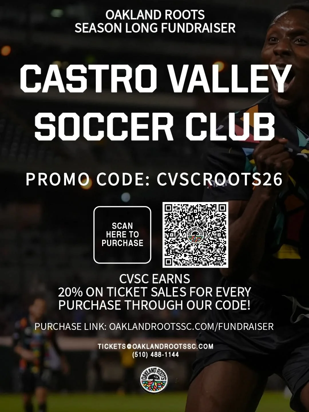 Thinking about getting tickets to watch the Oakland Roots this season? Get tickets AND donate to CVSC by purchasing from oaklandrootssc.com/fundraiser and use code CVSCROOTS26 - 20% of sales go right back to the club! #oaklandroots
