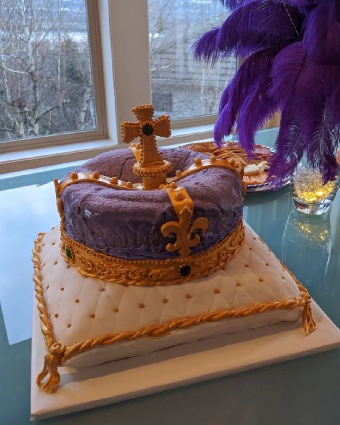 mardi gras king cake - solo on table.JPG
