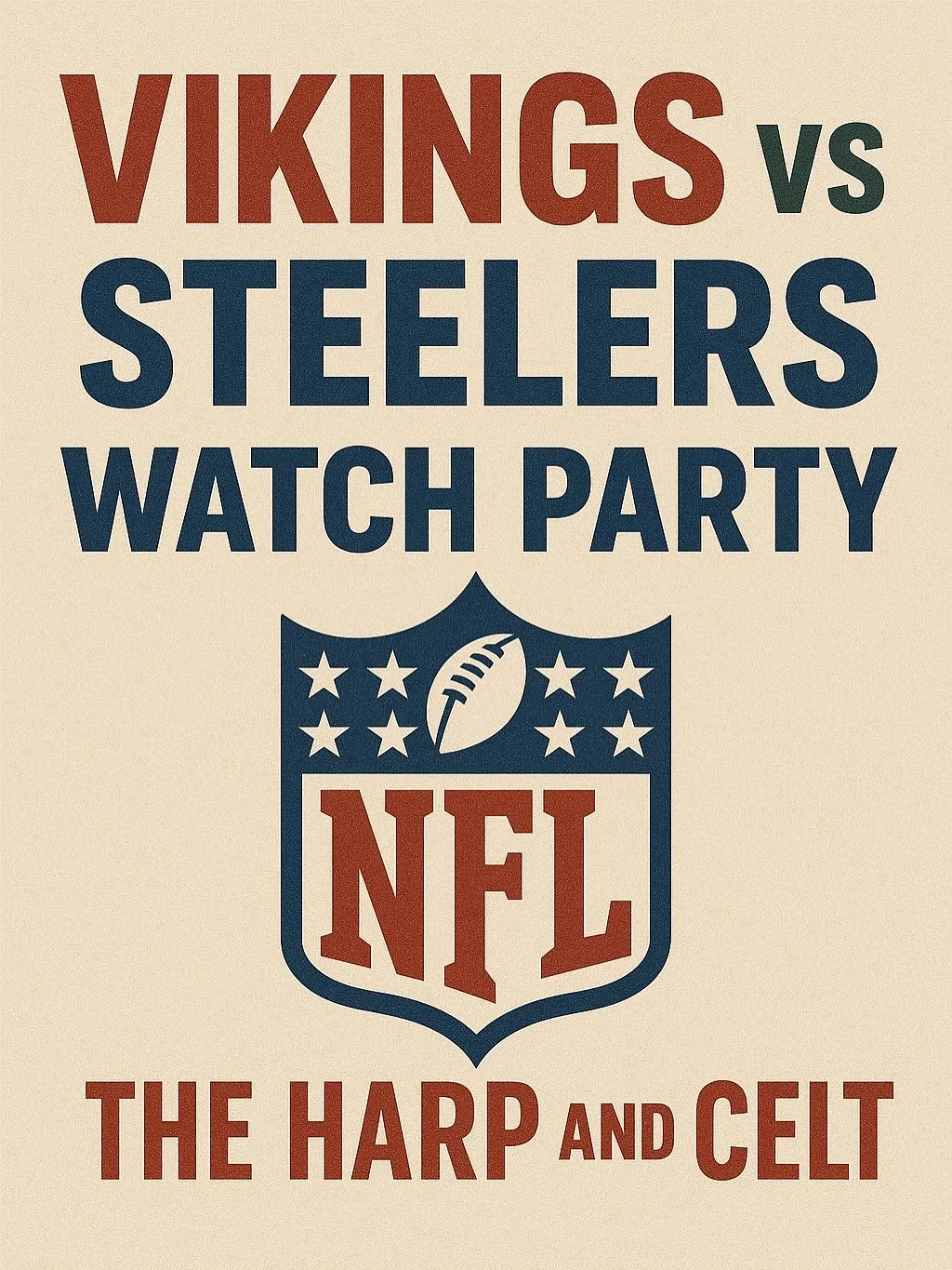 🏈🇮🇪 Vikings vs Steelers Watch Party! 🇮🇪🏈

Can&rsquo;t make it to the game in Dublin? No worries&mdash;come watch it with us at The Harp and Celt! 🍀

Pints of Guinness, shots of Jameson, Full Irish Breakfast finished with an Irish Coffee&hellip