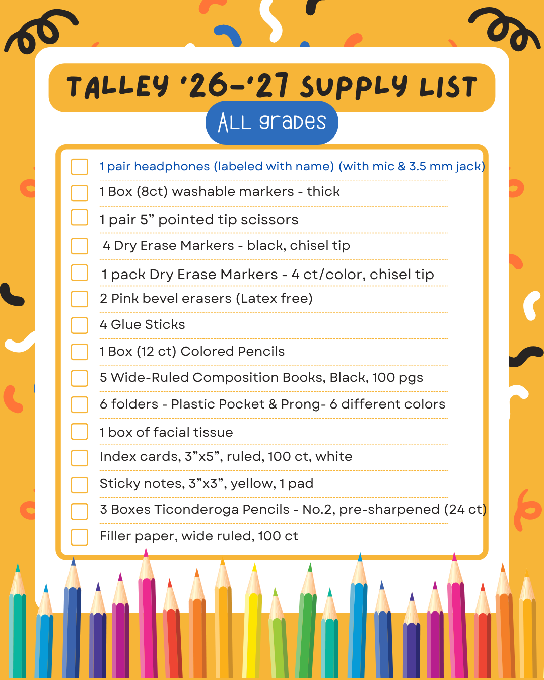Talley's 2026–2027 School Supply List Is Here!