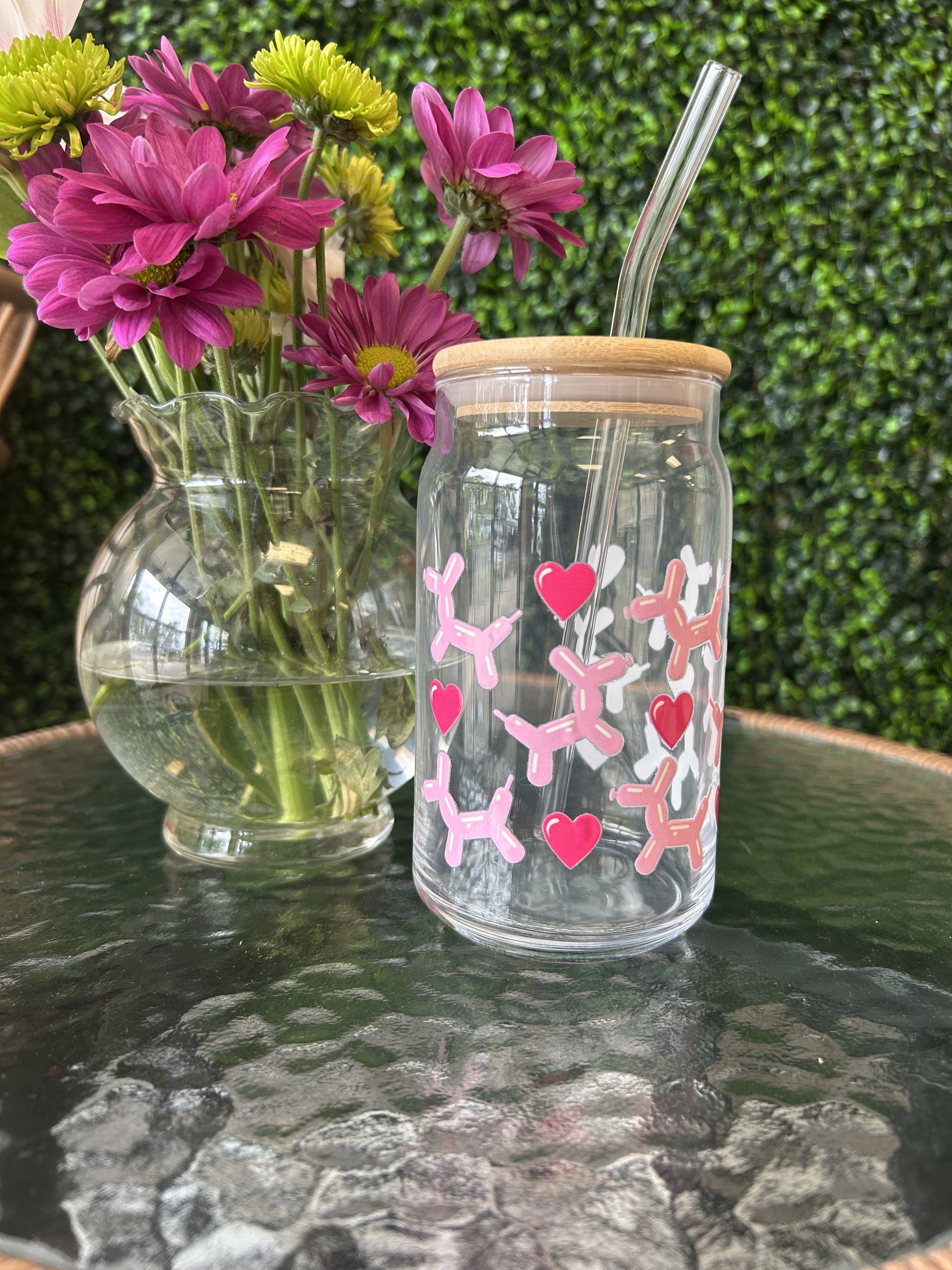 Pink Balloon Dogs Glass Tumbler