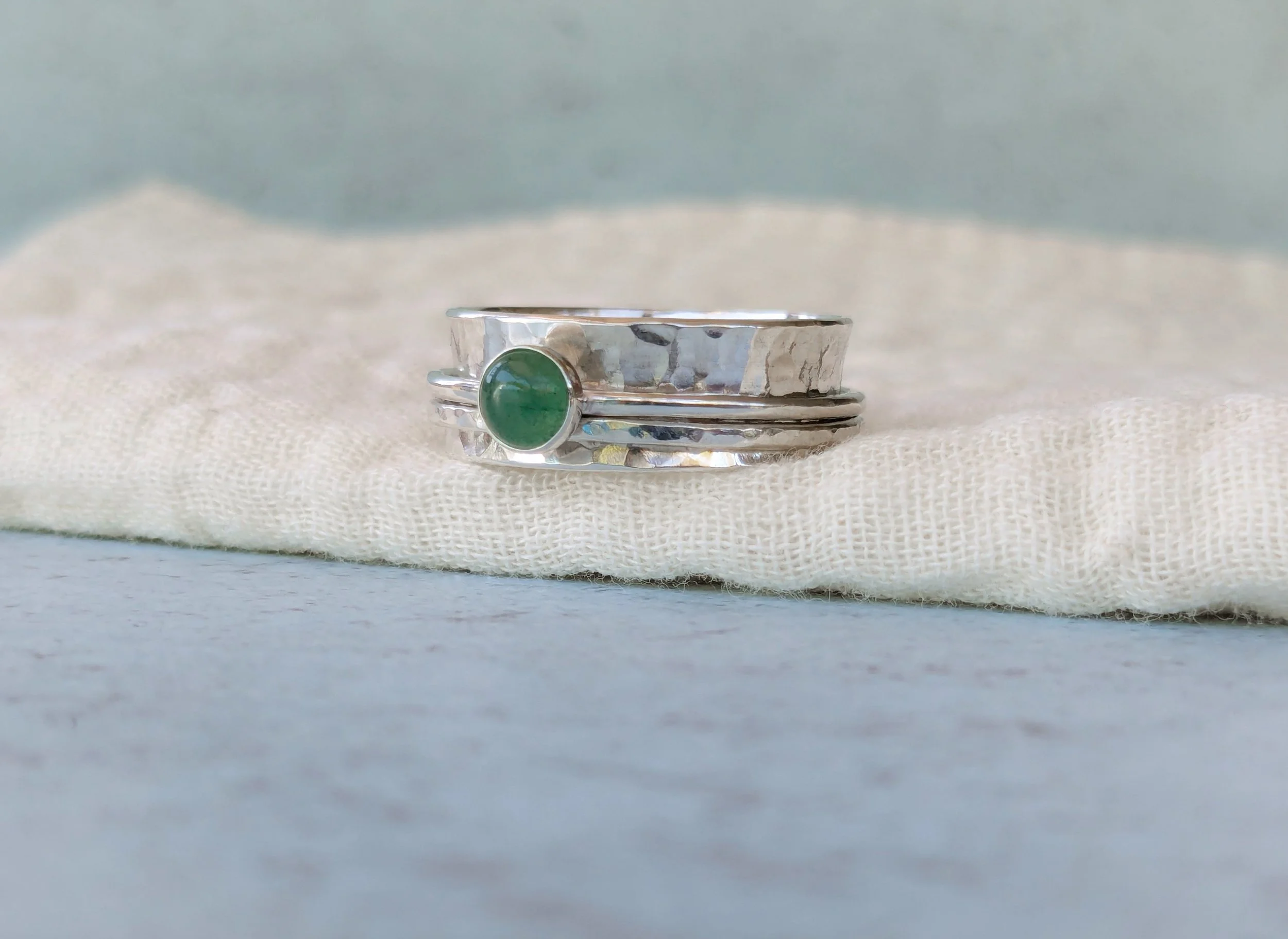 Recycled Silver Spinner Ring | Fidget, Meditation, and Worry Ring with Gemstone Spinning Detail