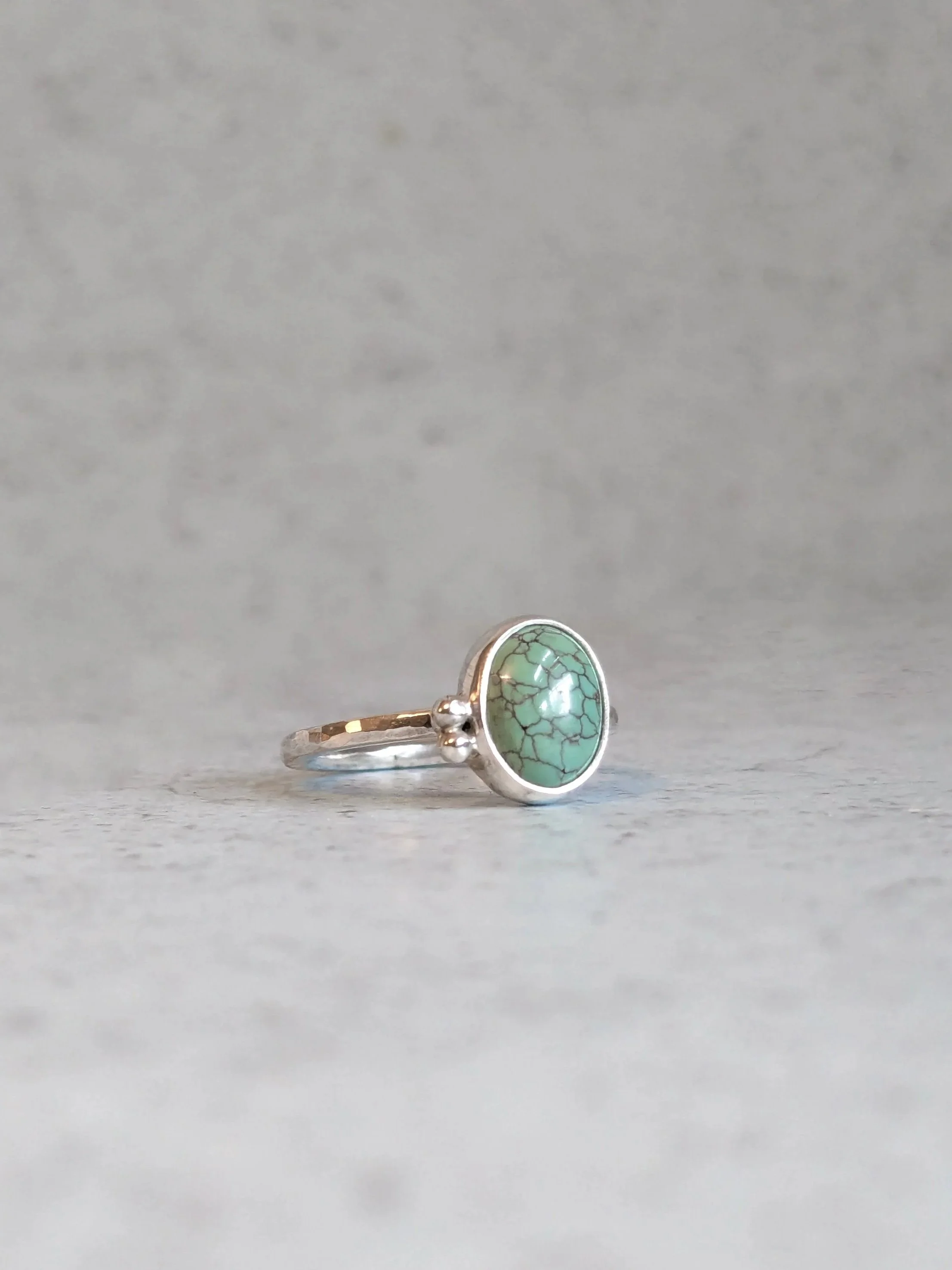 Green Egyptian Turquoise Silver Ring - Size M 1/2