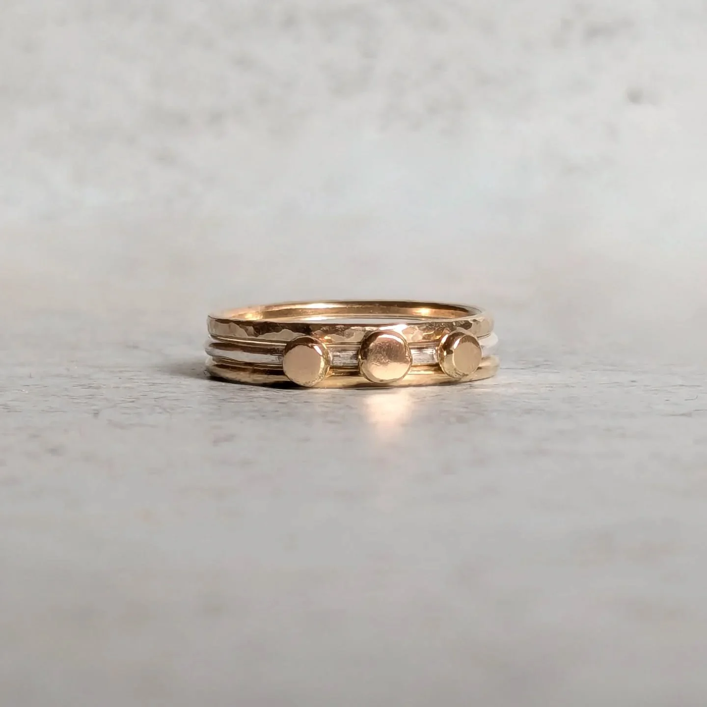 Three rings I made during the &lsquo;working with gold&rsquo; week at @jewellersacademybrighton 💍

I&rsquo;m still finishing the tube setting we worked on this week, but I&rsquo;ll share the full stack once that one&rsquo;s complete.

These still ne