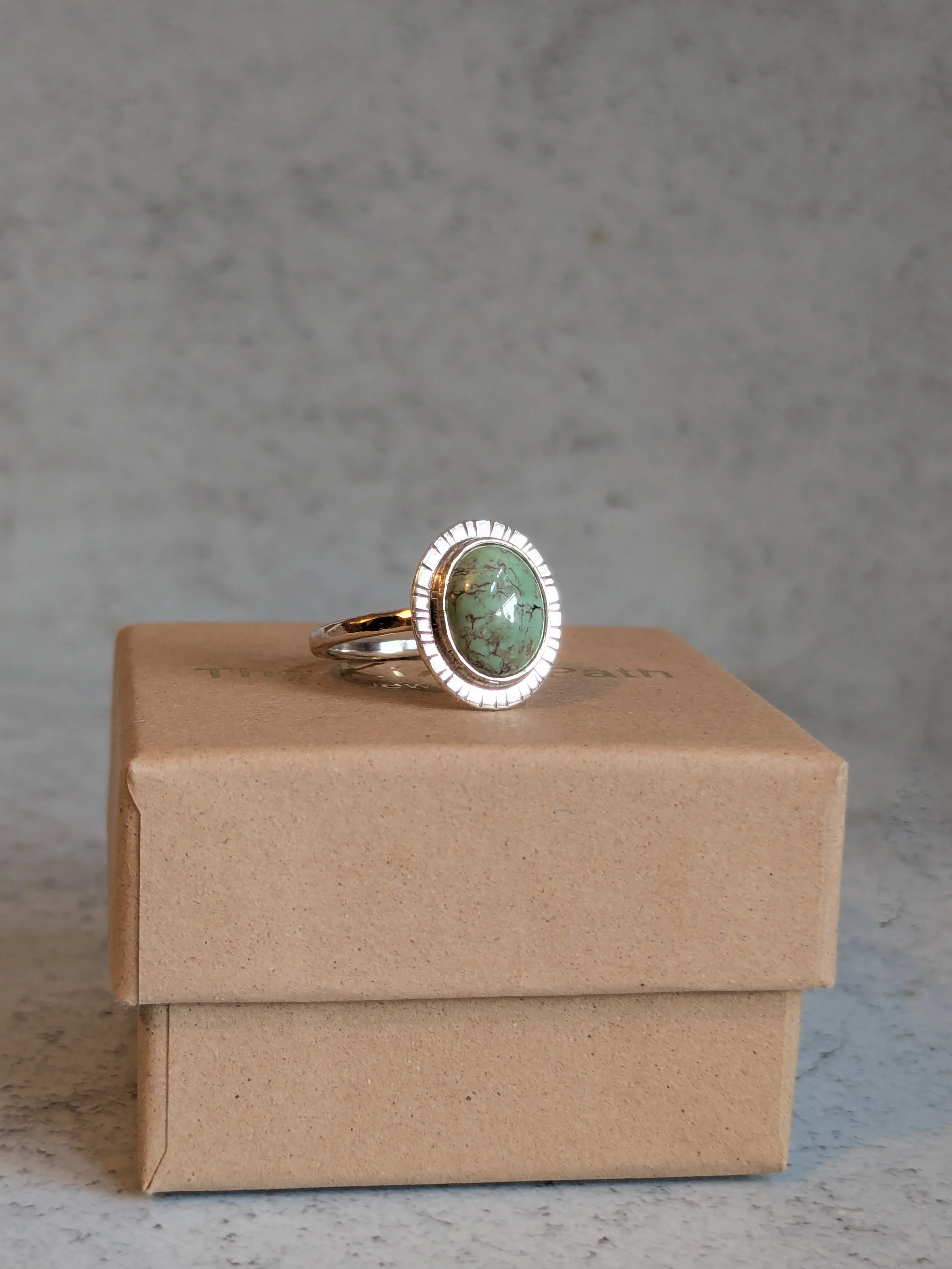 Green Egyptian Turquoise Silver Ring - Size M.