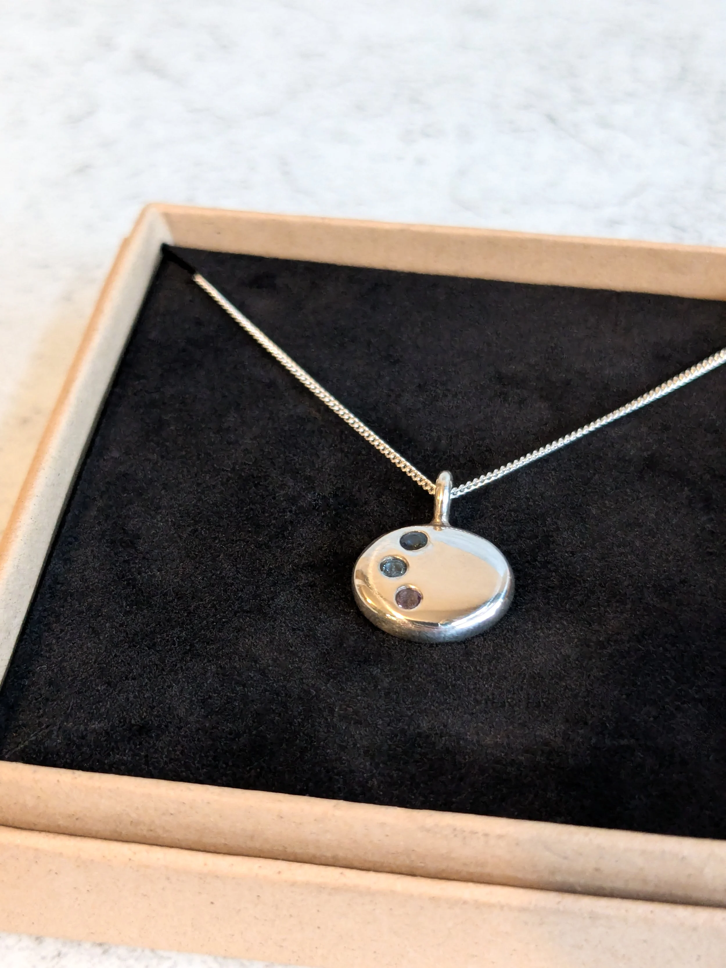 Sapphire, London Blue Topaz and Amethyst Oval Silver Necklace