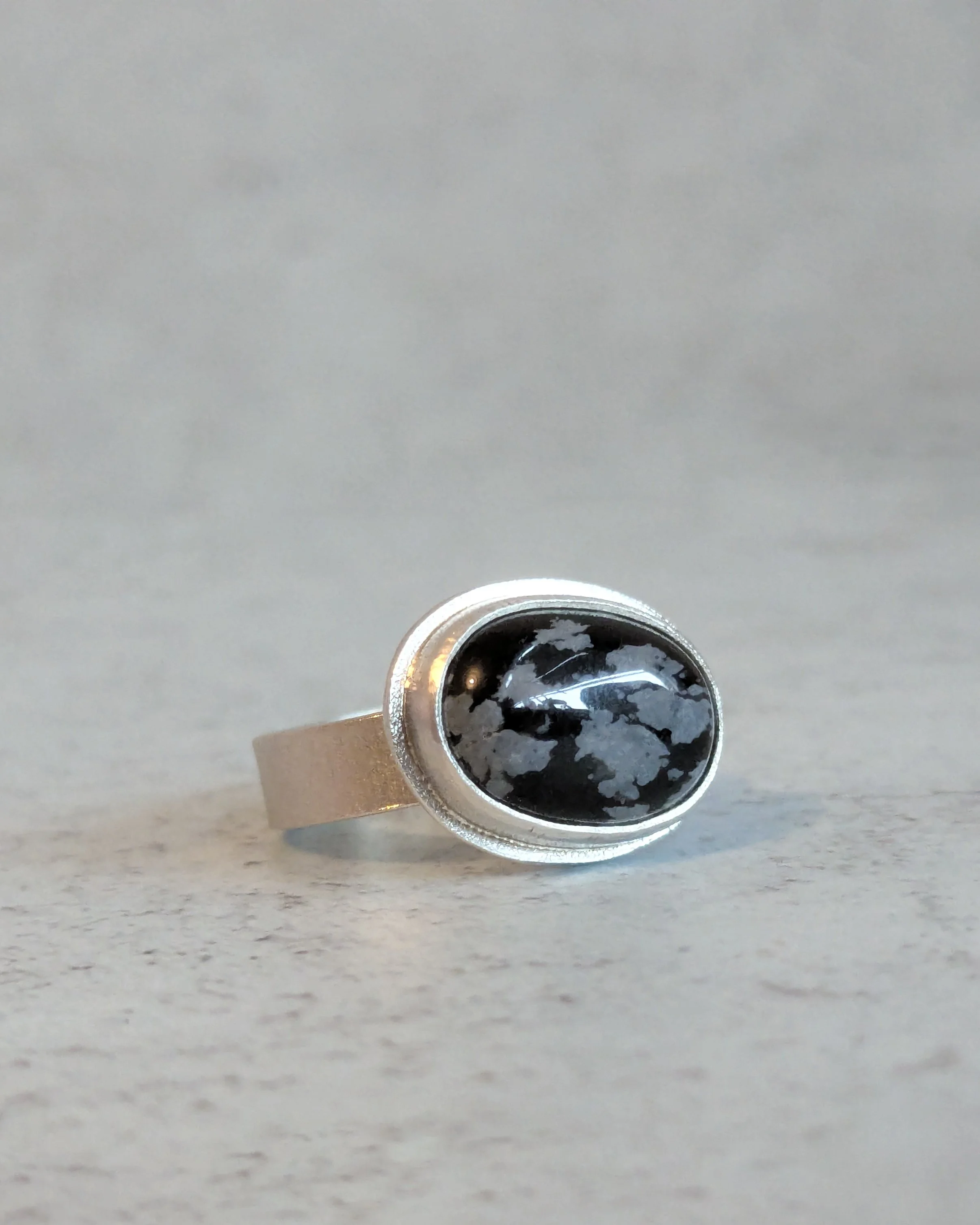 Snowflake Obsidian Silver Ring - Size K 1/2