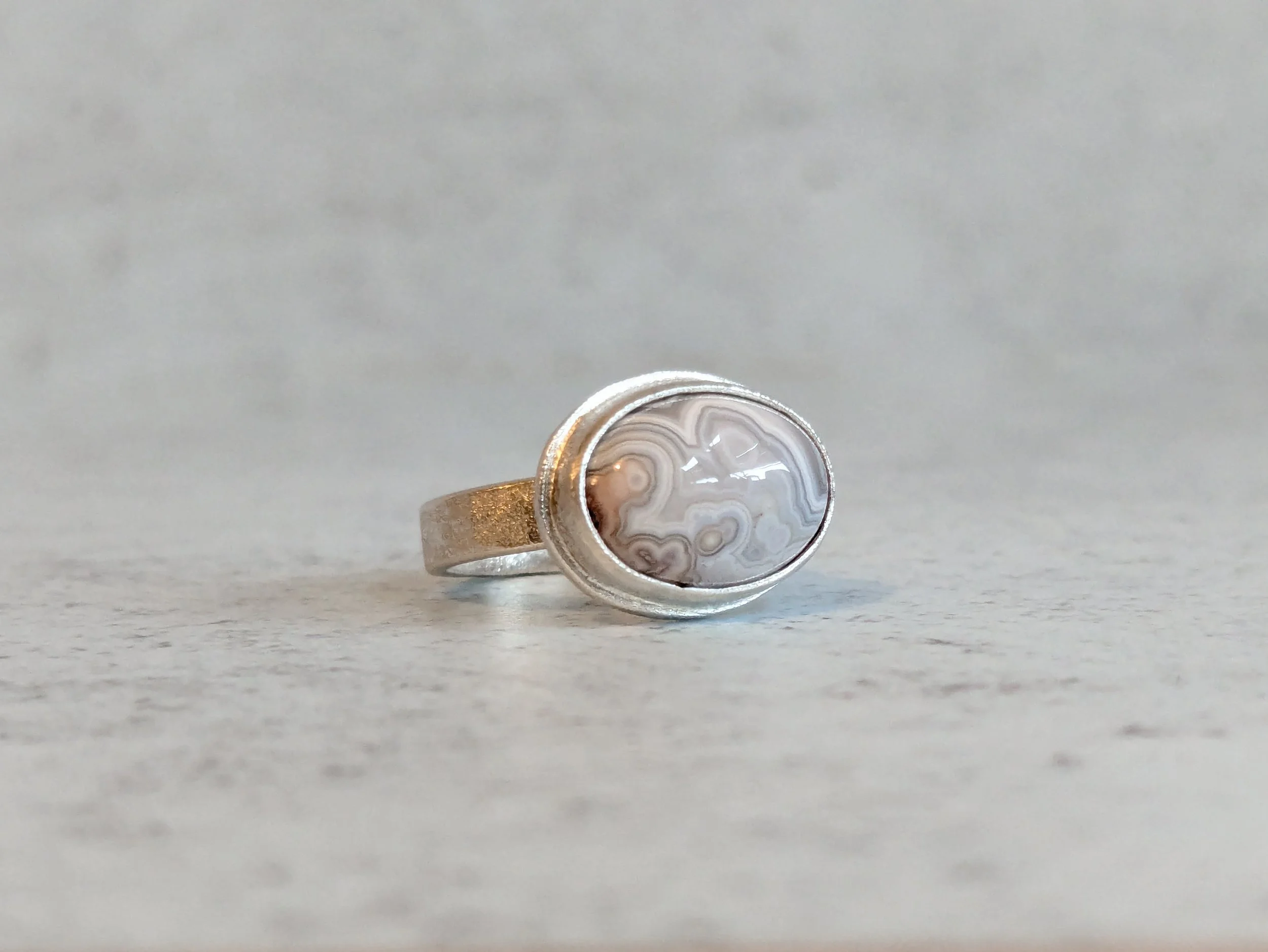 Crazy Lace Agate Silver Ring - Size K