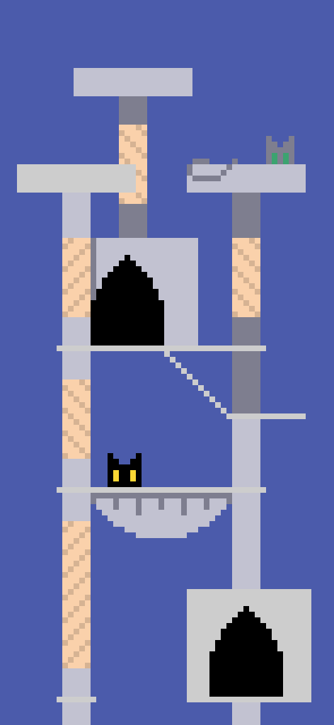 Animated pixel art of cats in a cat tree