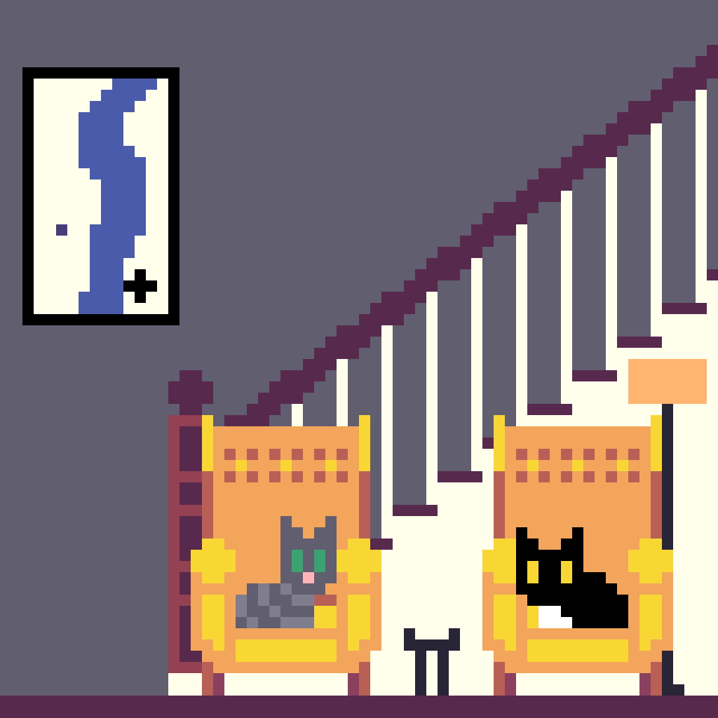 Pixel art of cats in armchairs