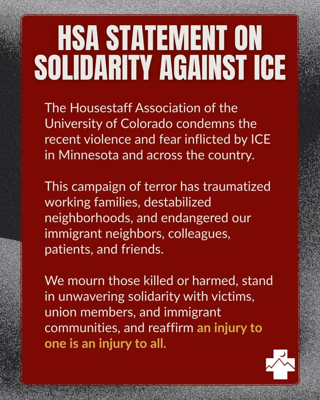 Any housestaff or healthcare workers who want to join a collective effort to support our community and loved ones impacted by the actions of ICE are invited to add their name to this statement at the link in our bio.