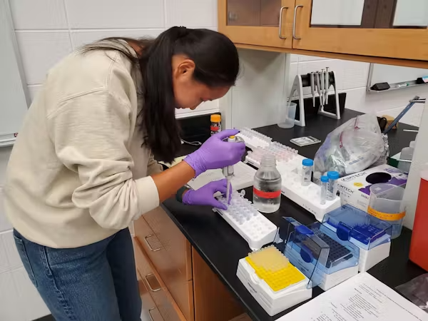 Jenna Moor ('26) preparing samples for nutrient analysis.
