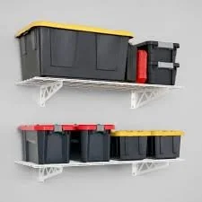 wall mounted shelving with totes