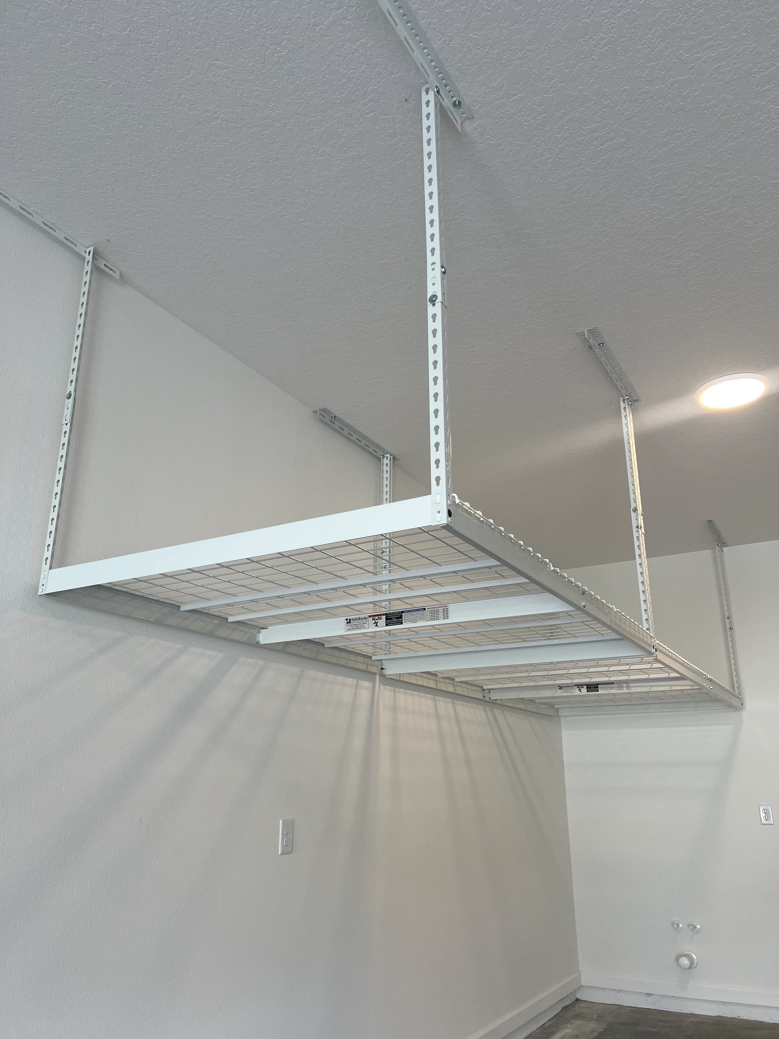 White garage overhead racks