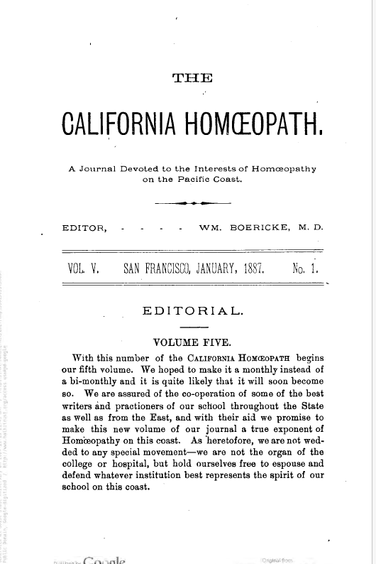 The California Homoeopath 1887 Volume V