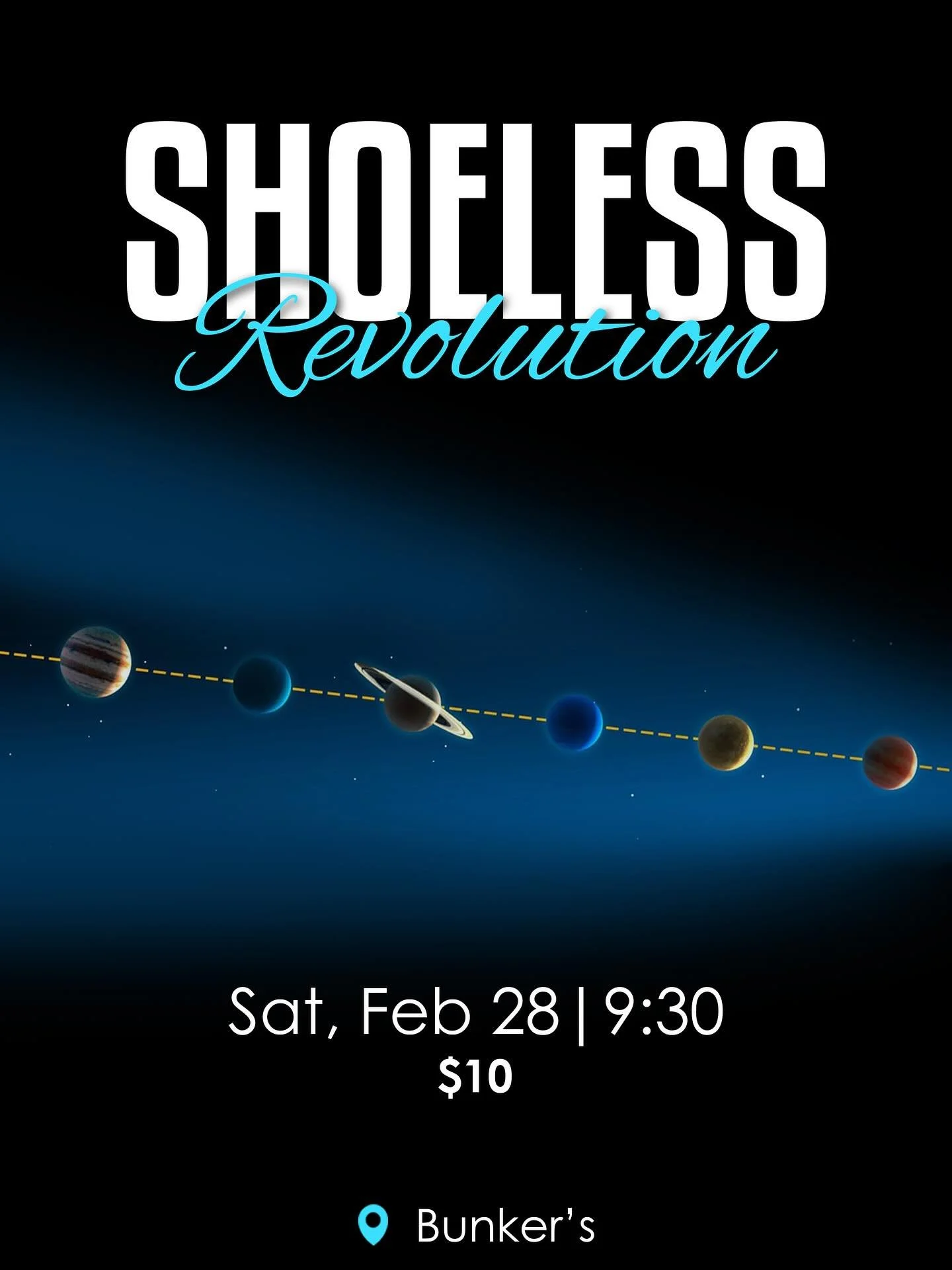 This Sat the planets align&hellip;literally 🪐 6 planets are dancing with each other in the sky, and while they do, Shoeless is joining them from @bunkersbarmpls 🪐

2/28 - 9:30p - Cosmic Boogie, commence 🕺🏻💃🏻👾