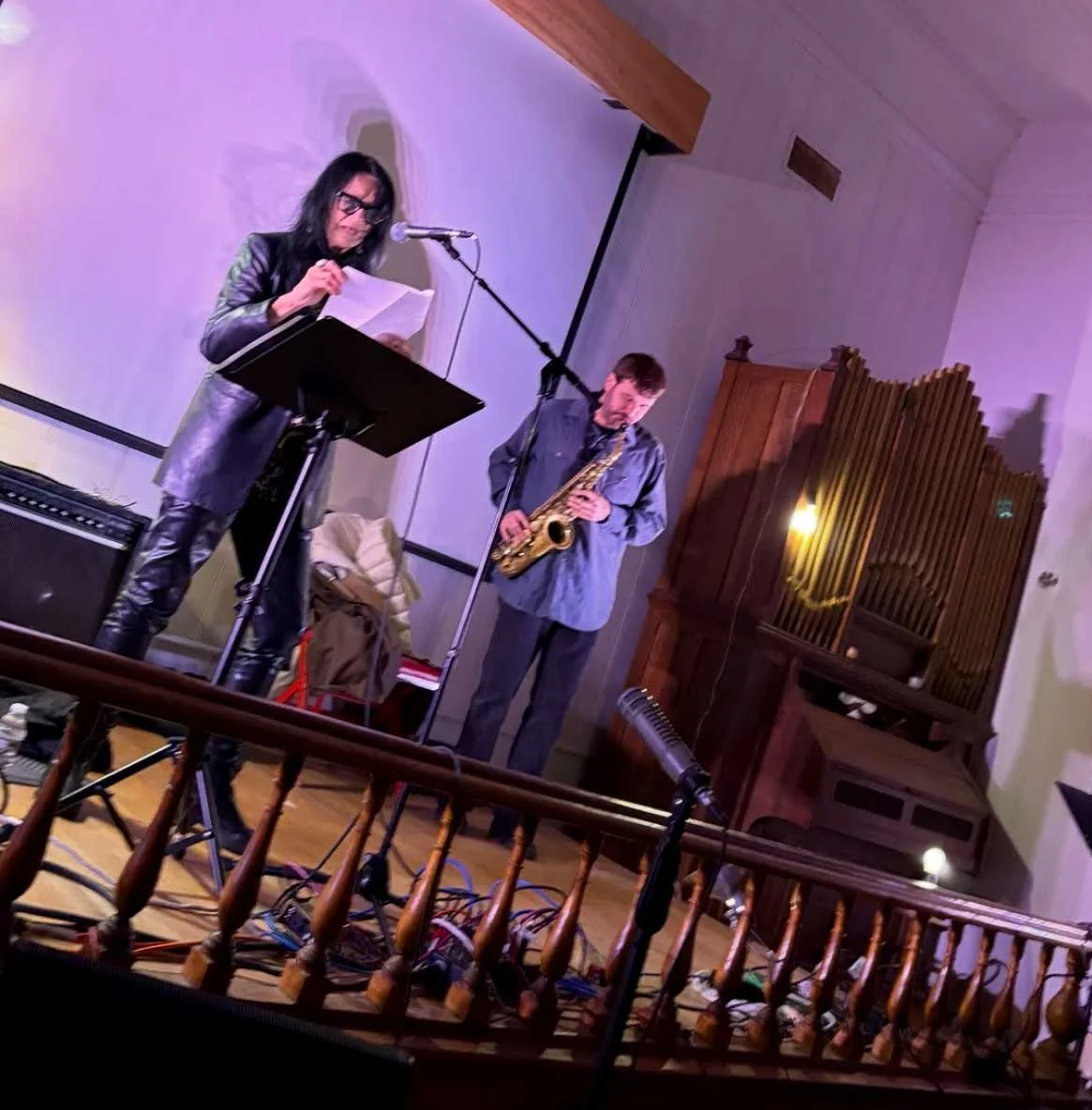 Anne Waldman and Devin Brahja Waldman performing at Verbatim, Sugar Maples Center for Creative Arts, Maplecrest NY, Photo by Christopher Funkhouser, October 3, 2026.