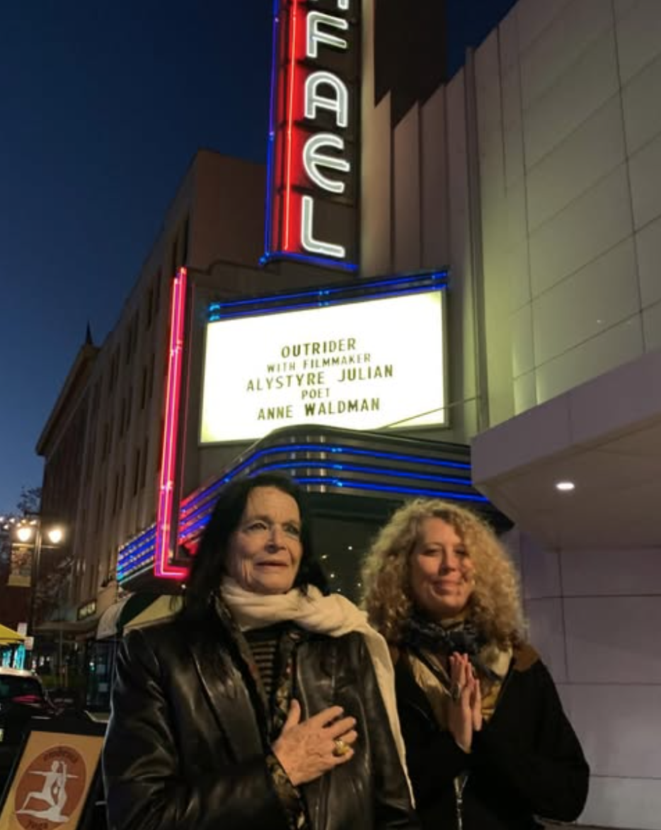 Anne Waldman and Alystyre Julian, at the Outrider documentary screening during the International Buddhist Film Festival, San Rafael, CA. December 5, 2025.