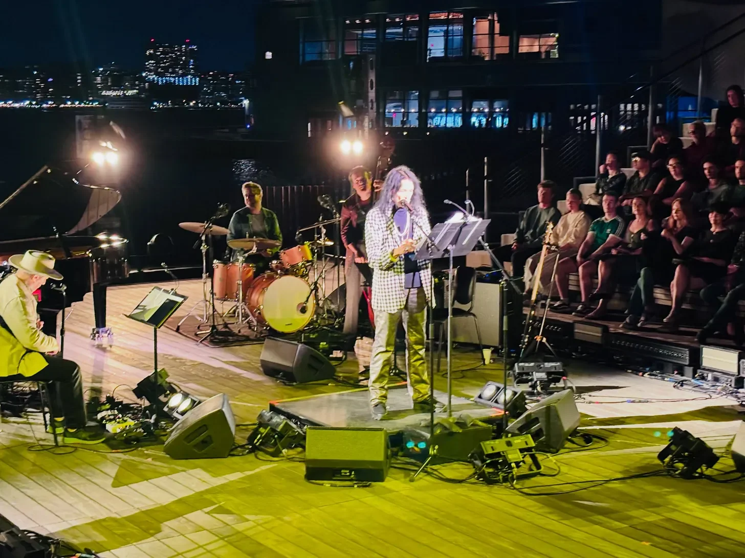 Anne Waldman performing at Little Island, New York as part of "Thomas Bartlet: Allen Ginsberg at 100" centenary celebration. September 2-6, 2026, Photo by Marc Eliot Stein.