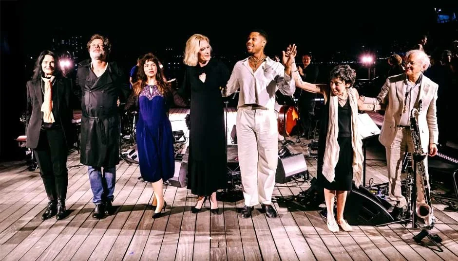 Anne Waldman, Rufus Wainright, Jennifer Charles, Justin Vivian Bond, Davóne Tines, Little Annie, and Douglas Wieselman. "Thomas Bartlet: Allen Ginsberg at 100" centenary celebration, Little Island, NY, September 2, 2026