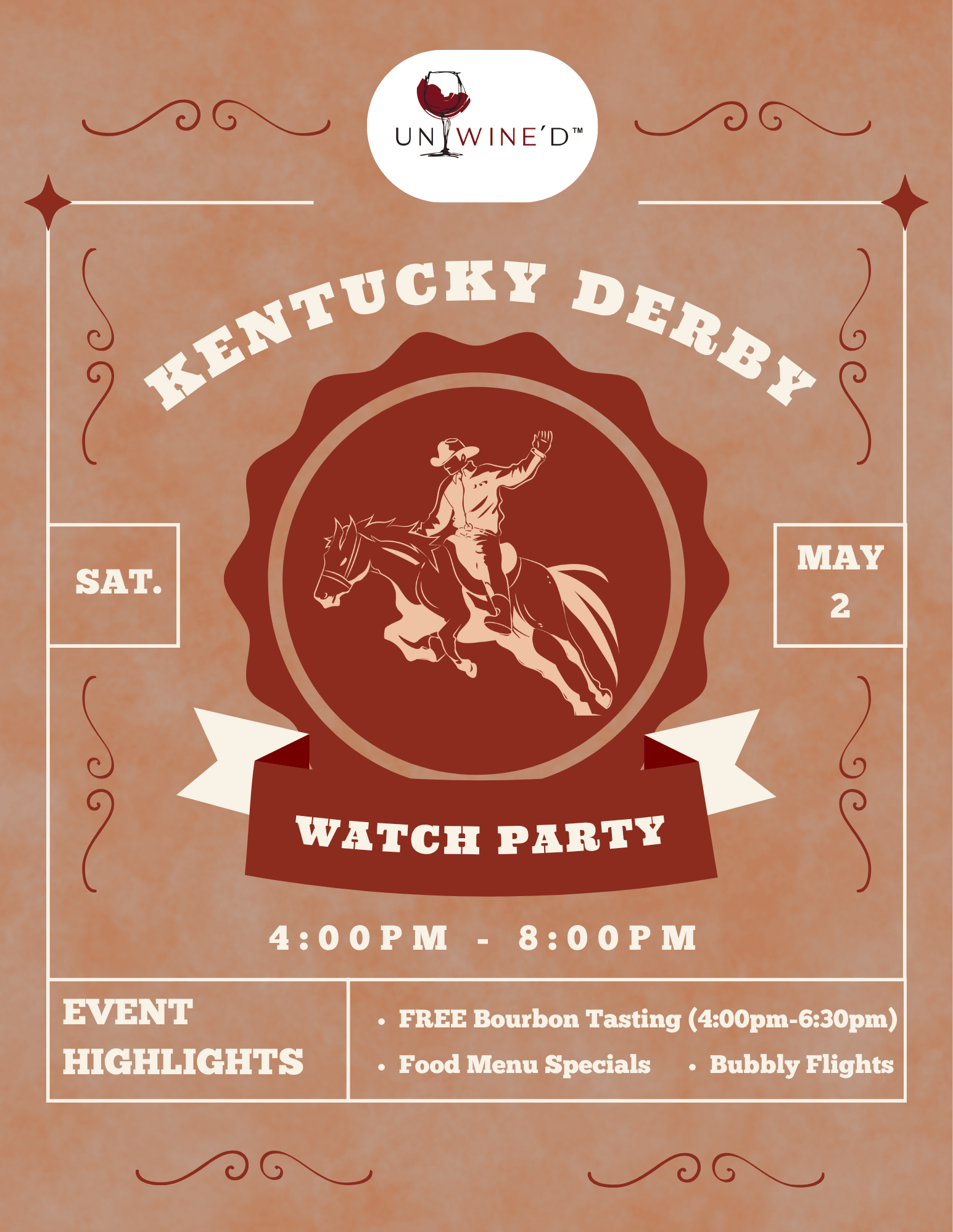 Derby Day at Unwine’d: Bourbon Tastings & Bubbly Flights