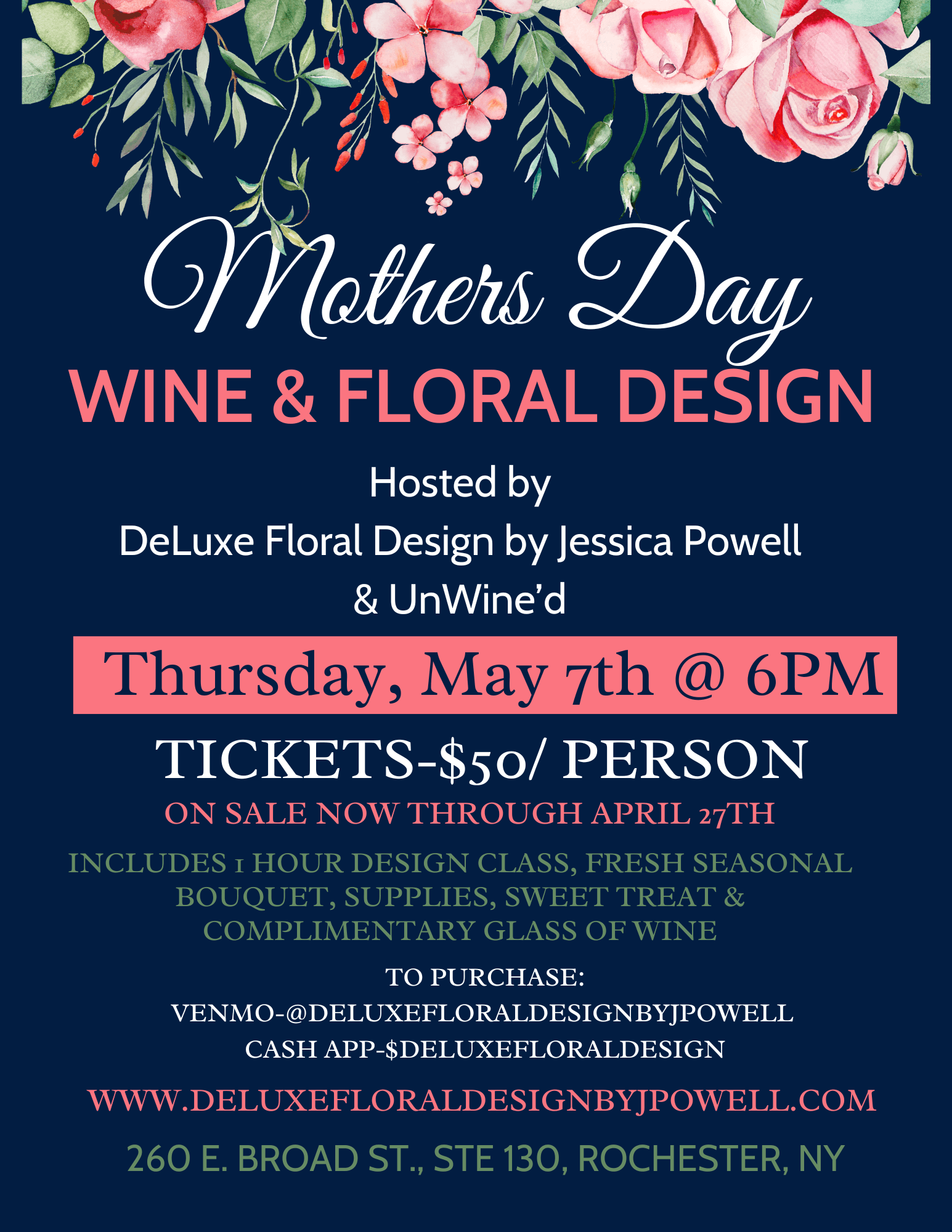 Bouquets & Bubbles: A Mother’s Day Inspired Wine + Floral design class