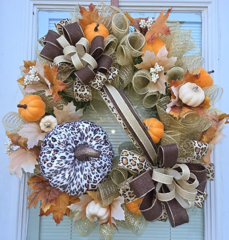 Fall Wreath, cheeta wreath, leapord wreath, Halloween wreath, fall decor, fall decoration