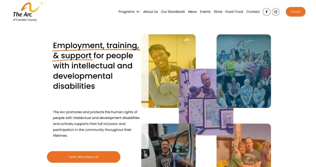 Homepage screenshot of The Arc of Camden County