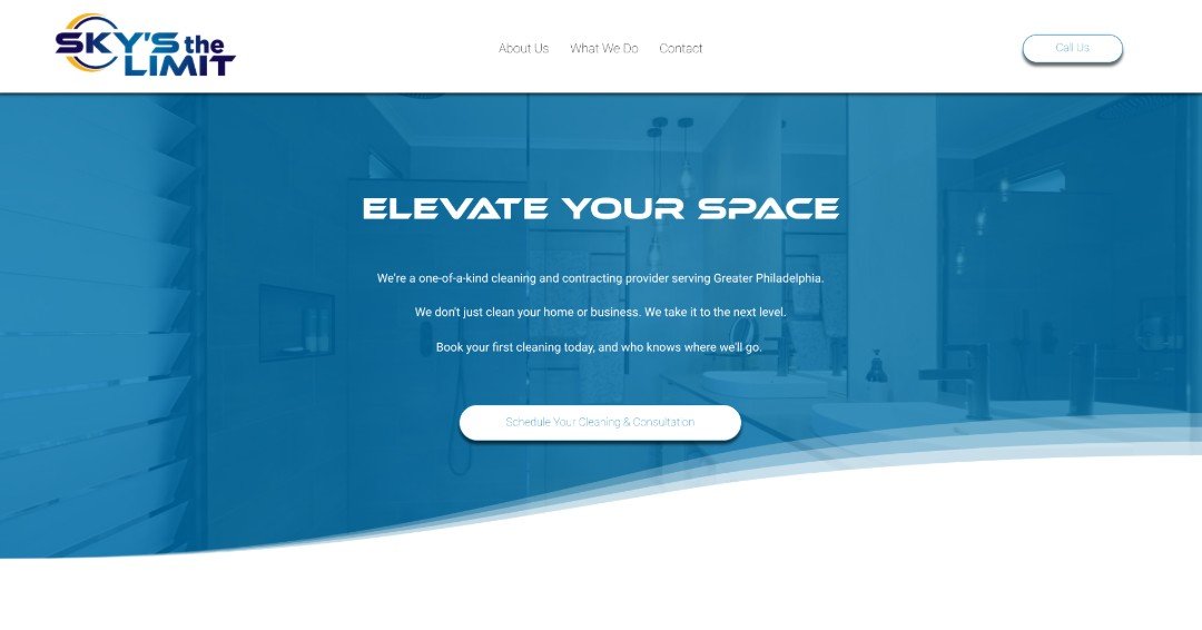 Screenshot of homepage for Sky's The Limit Cleaning & Contracting in Huntingdon Valley, Pennsylvania